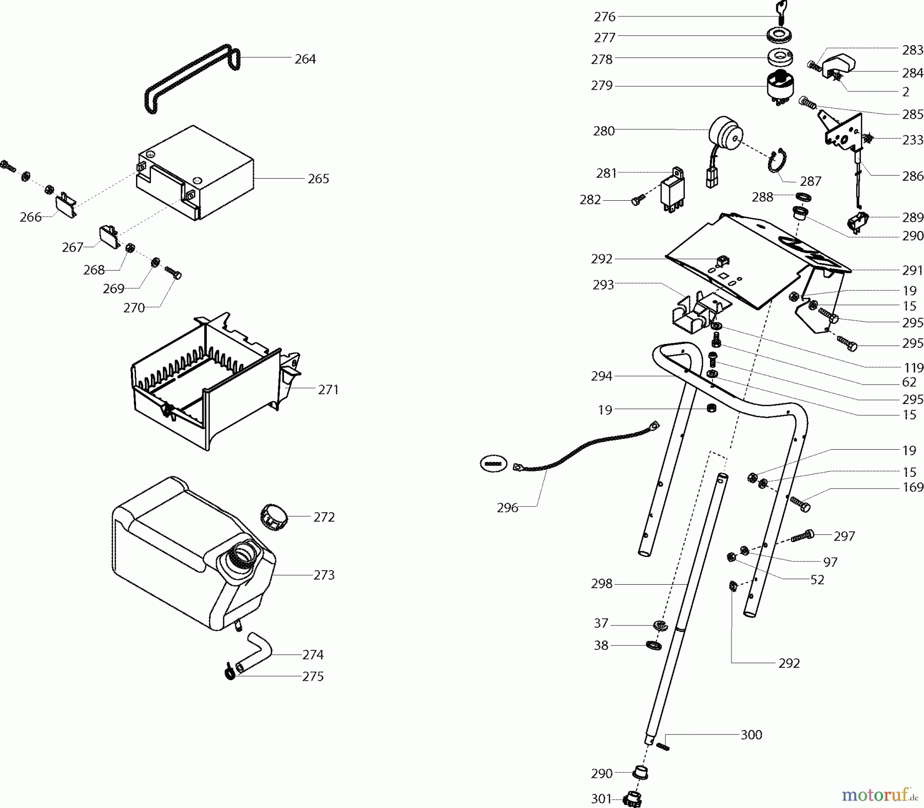  Dolmar Rasentraktoren TM-85.13 TM-85.13 (2003) 7  TANK, BATTERIE, LENKSÄULE