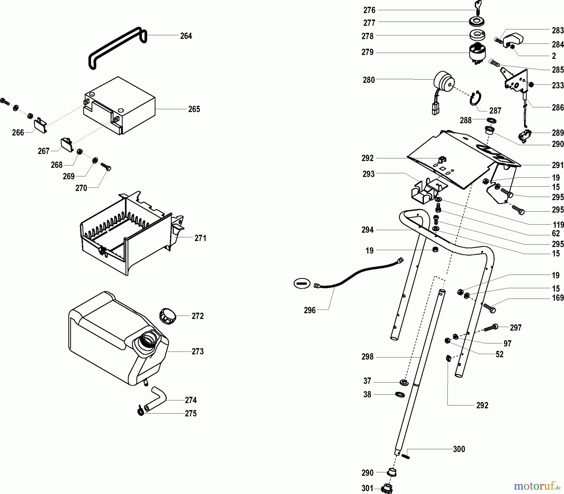  Dolmar Rasentraktoren TM-102.17 H TM-102.17 H (2004) 8  TANK, BATTERIE, LENKSÄULE