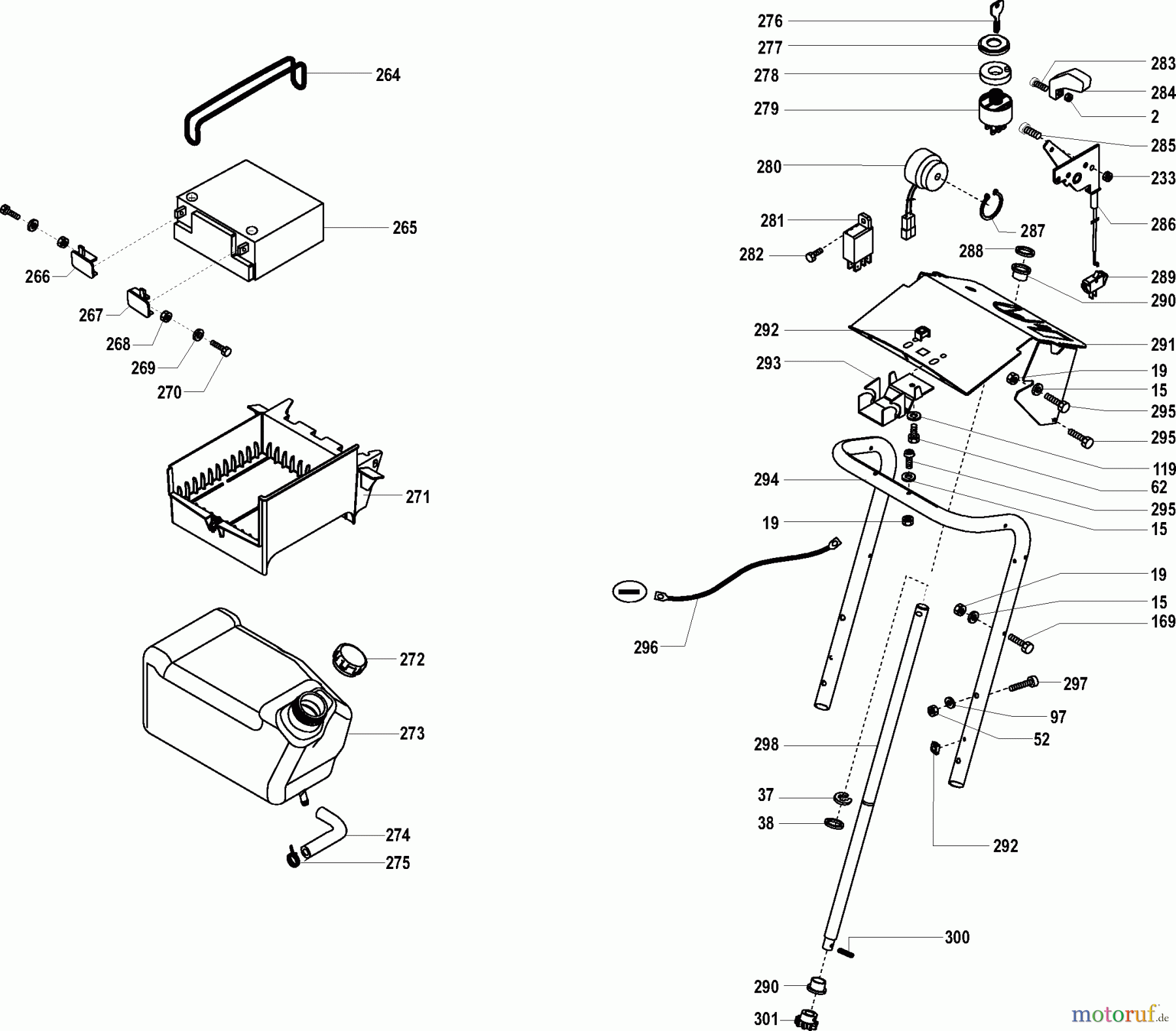  Dolmar Rasentraktoren TM-85.13 TM-85.13 (2004) 7  TANK, BATTERIE, LENKSÄULE
