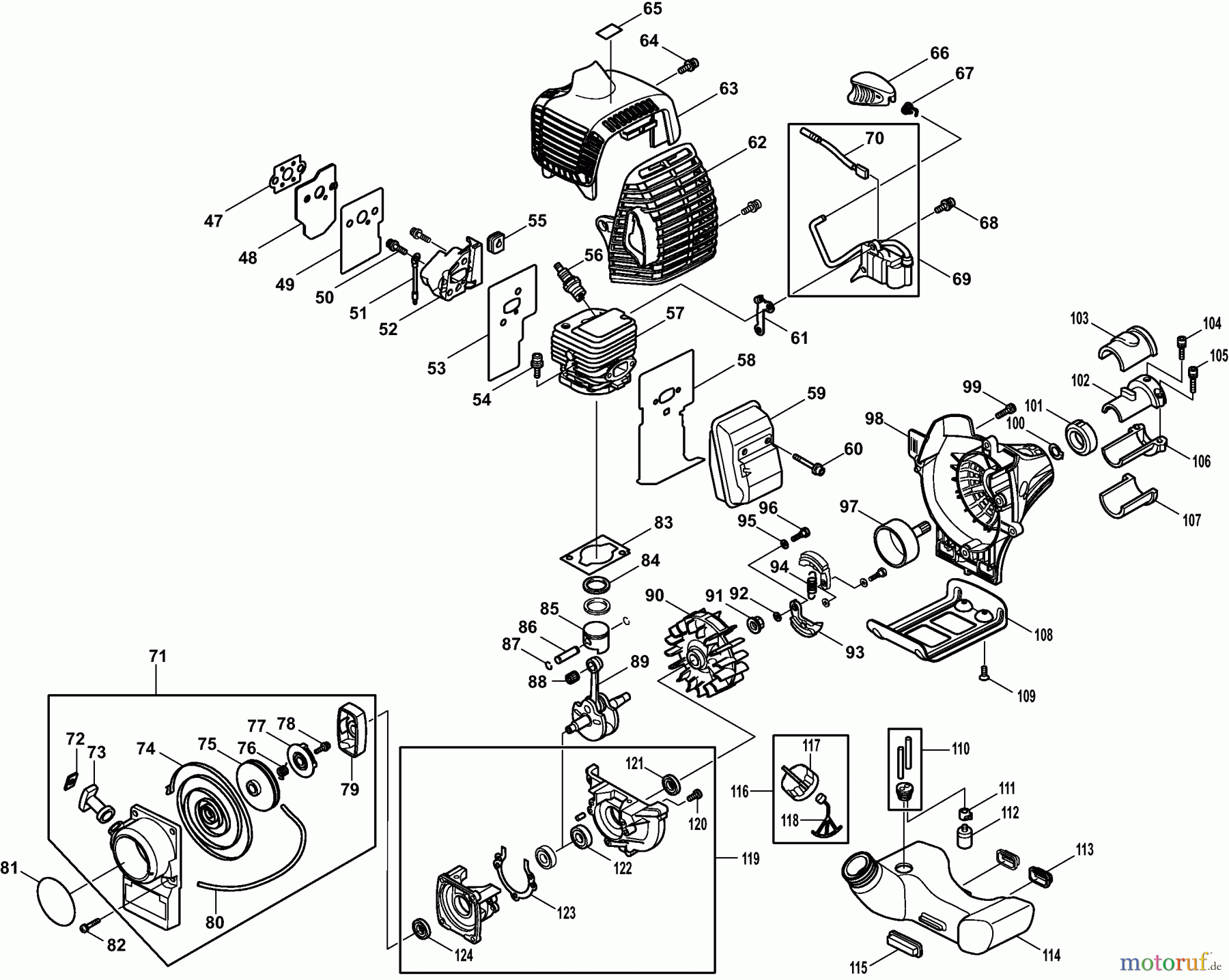 Dolmar Motorsensen & Trimmer Benzin 2-Takt MS-26 U 3 Kurbelgehäuse, Zylinder, Schalldämpfer, Zündung