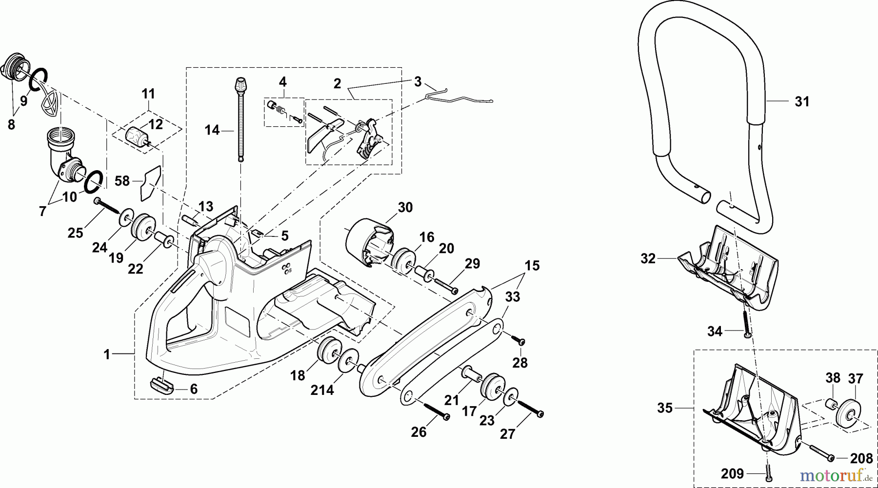 Dolmar Trennschleifer Benzin PC-6414 C 1 Tankeinheit und Handgriffe