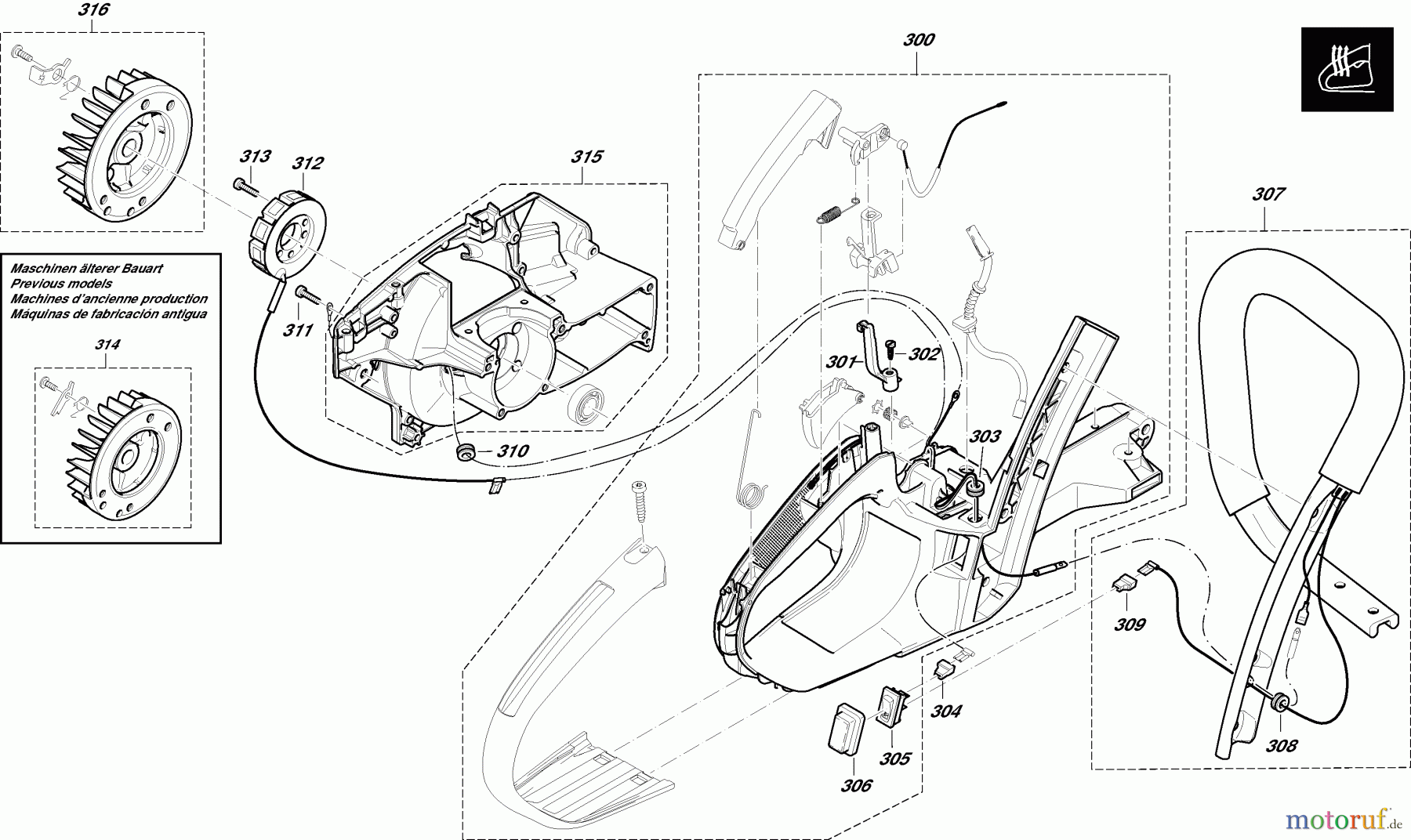 Dolmar Kettensägen Benzin Kettensäge PS-5105 H 7 Spezialteile für Ausrüstung mit elektrischer Griffheizung