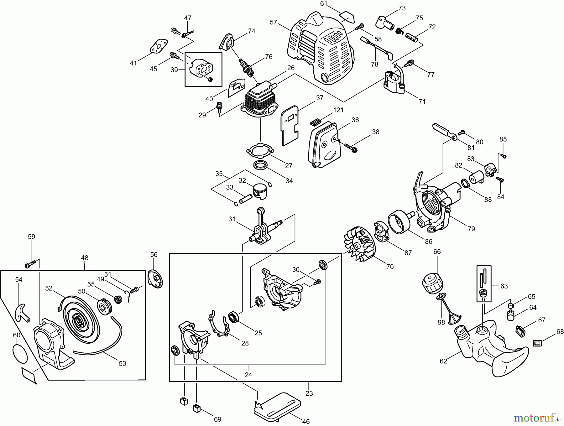 Dolmar Motorsensen & Trimmer Benzin 2-Takt MS-20 C 3 Zylinder, Kurbeltrieb, Zünder, Schalldämpfer