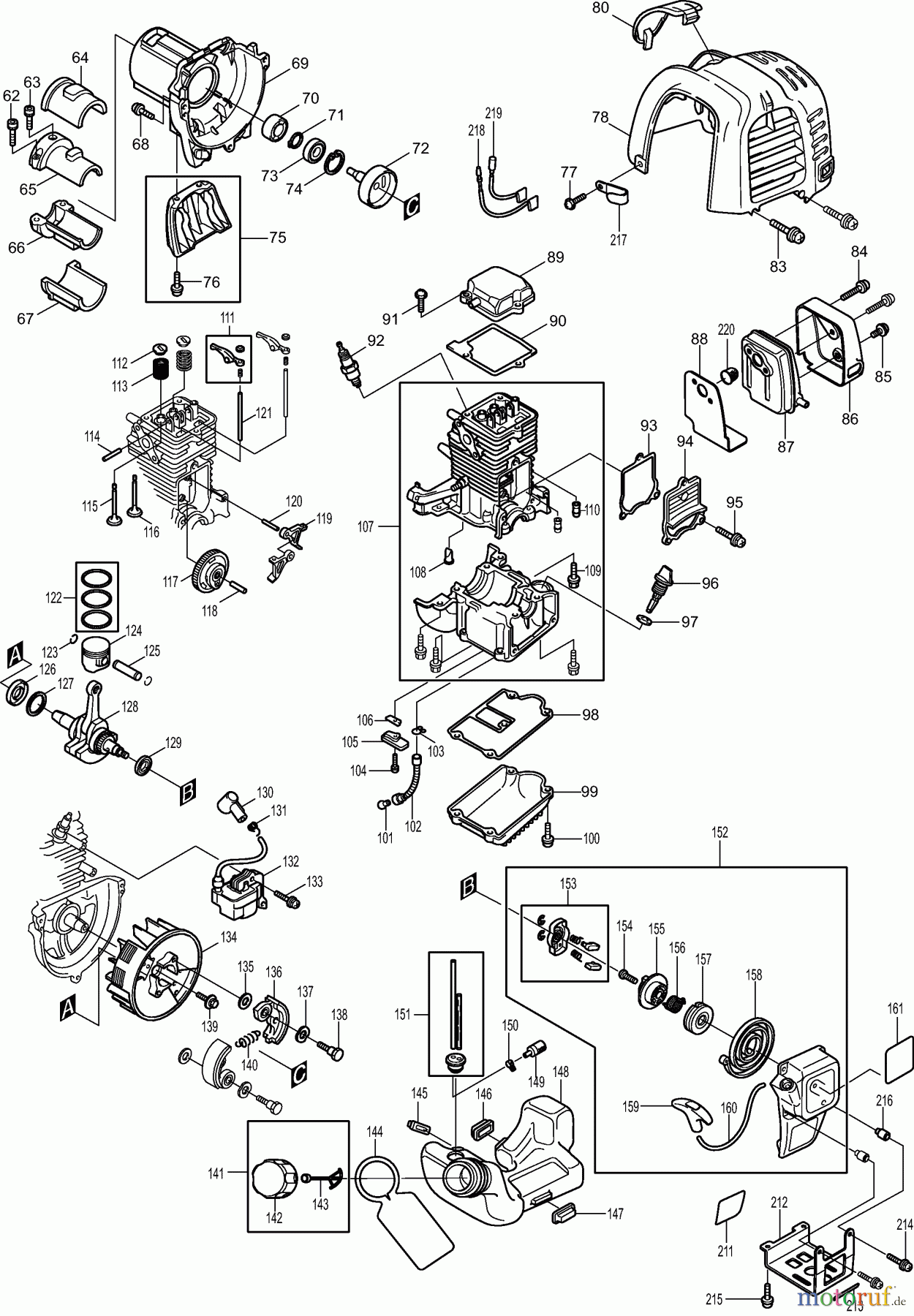  Dolmar Motorsensen & Trimmer Benzin 4-Takt MS2454UE 2  Kurbelgehäuse, Zylinder, Zündung, Schalldämpfer, Kraftstofftank
