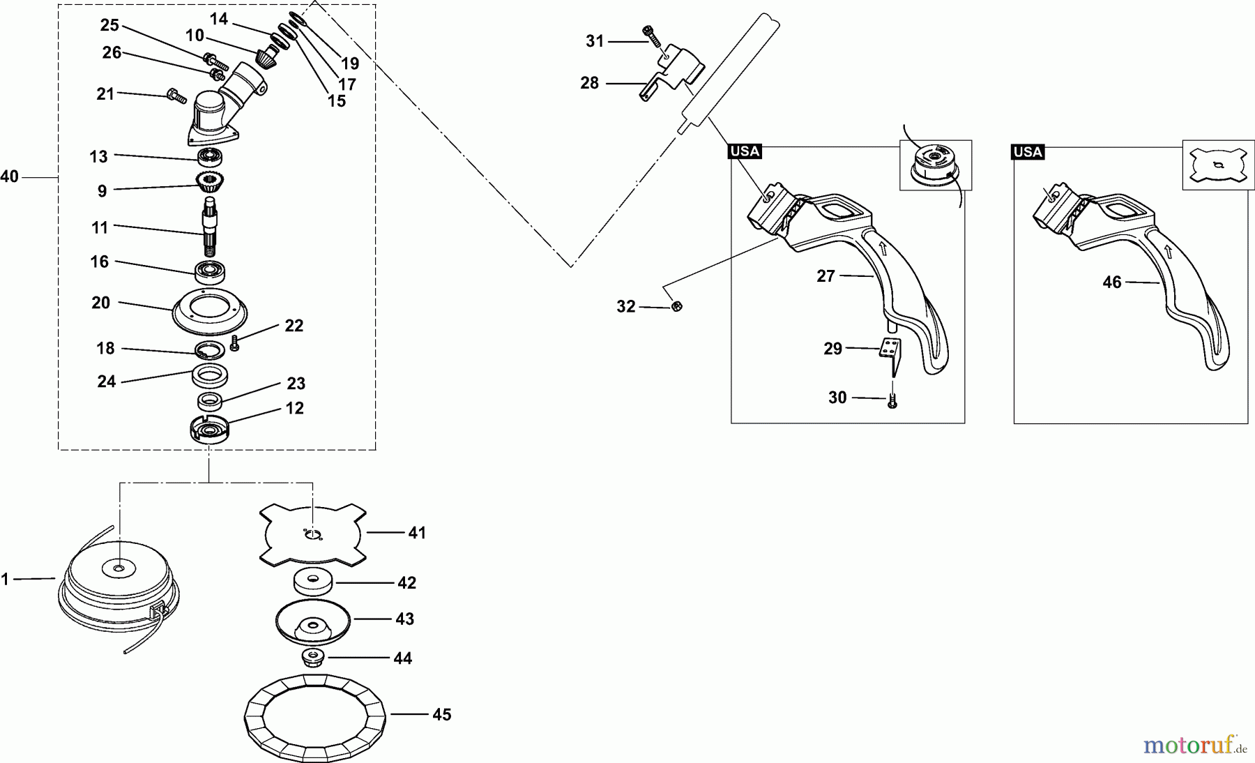 Dolmar Motorsensen & Trimmer Benzin 2-Takt MS-261 C (USA) 17 Getriebe, Schneidwerkzeug
