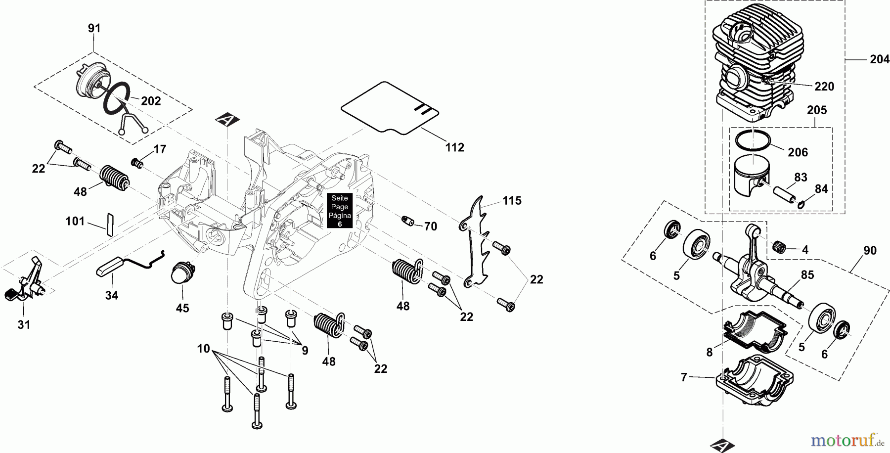 Dolmar Kettensägen Benzin Kettensäge PS32C 3 Zylinder, Kurbelwelle