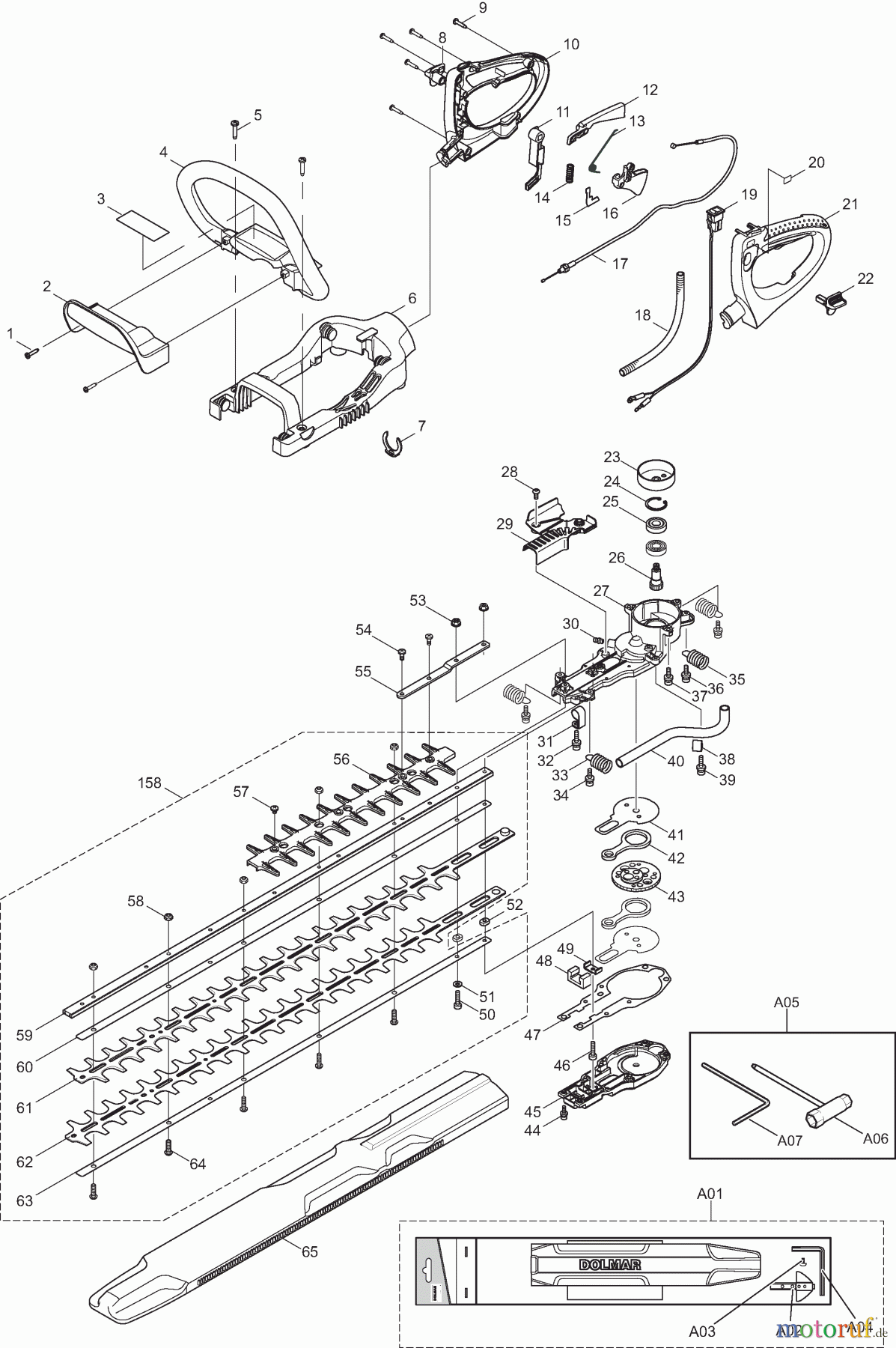 Dolmar Heckenscheren Benzin HT2375D 1 Gehäuse, Bügelgriff, Getriebe, Scherblatt