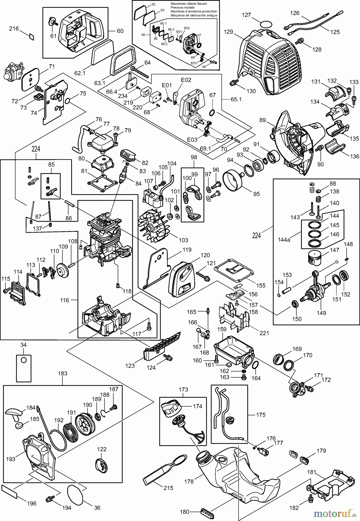  Dolmar Motorsensen & Trimmer Benzin 4-Takt MS-246.4 C (USA) 3  Kurbelgehäuse, Zylinder, Zündung, Schalldämpfer, Kraftstofftank