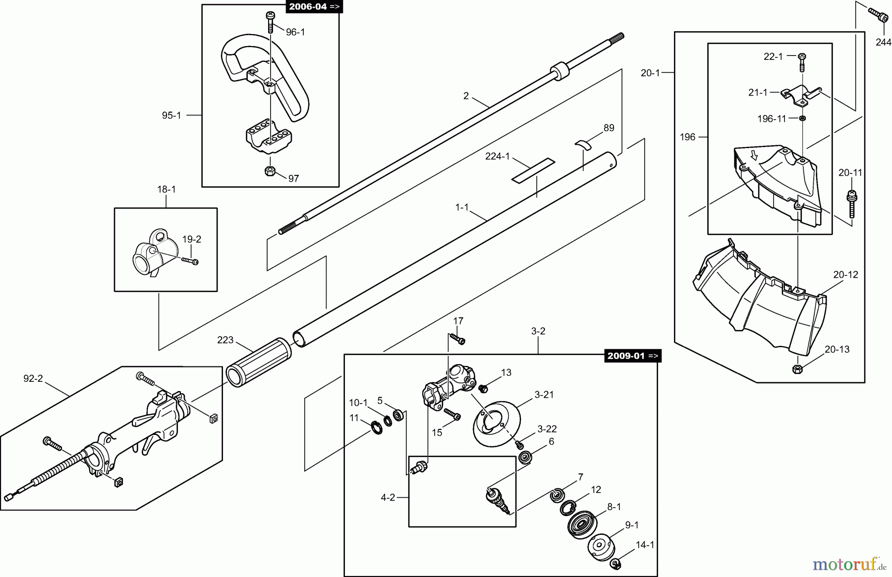 Dolmar Motorsensen & Trimmer Benzin 2-Takt MS-20 C (USA) 1a Hauptrohr, Griff, Schutzhaube, Getriebe