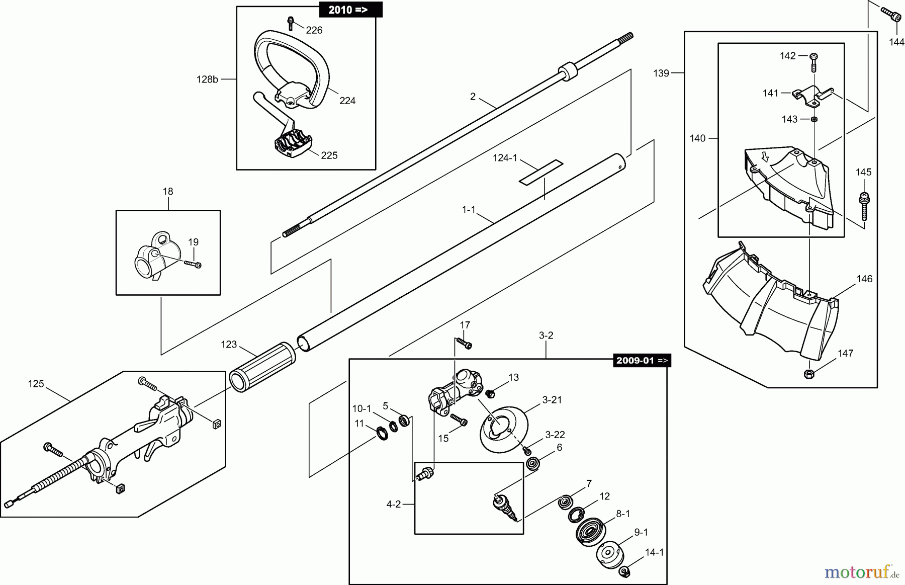 Dolmar Motorsensen & Trimmer Benzin 2-Takt MS-20 C 1a Hauptrohr, Griff, Schutzhaube, Getriebe