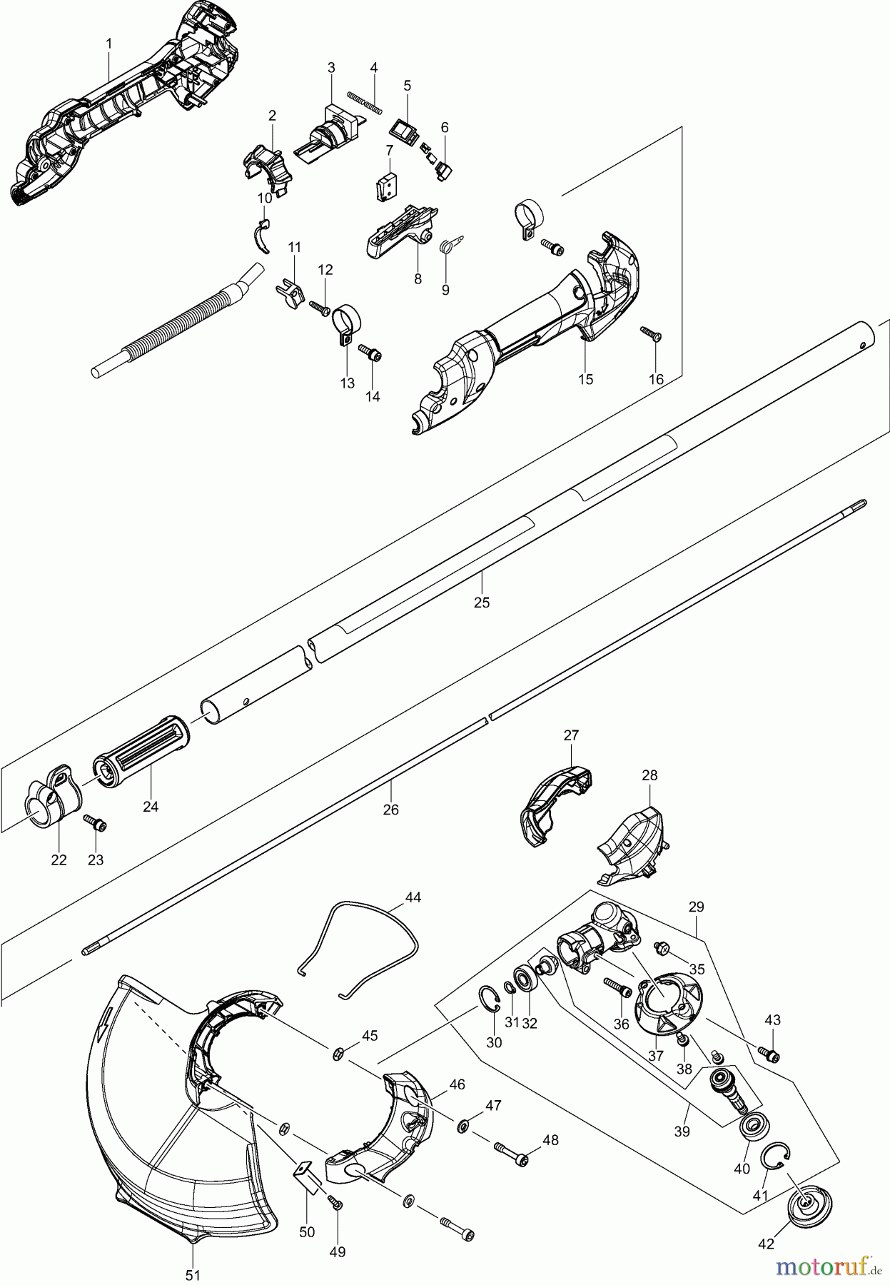 Dolmar Motorsensen & Trimmer Akku AT3731C 1 Hauptrohr, Griff, Schutzhaube, Getriebe