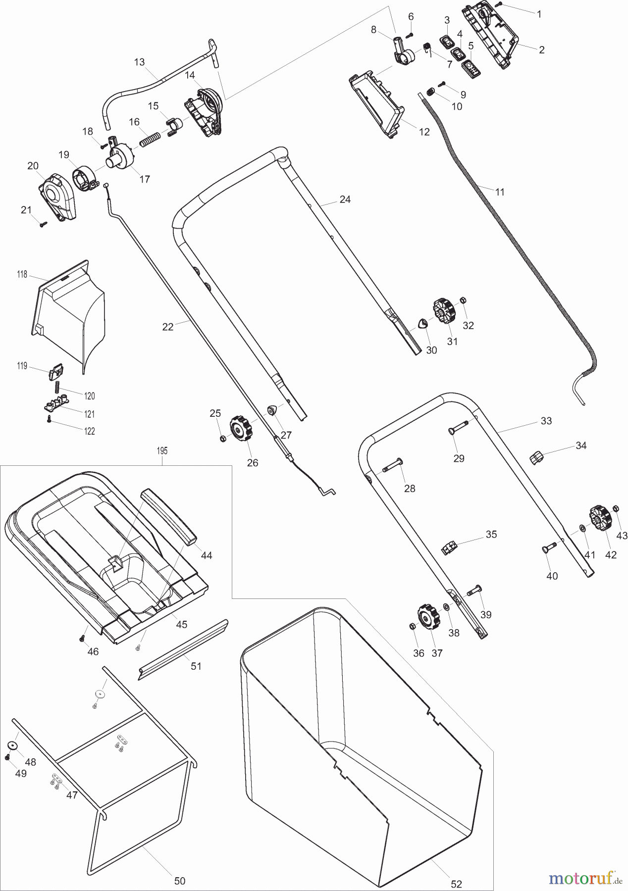  Dolmar Rasenmäher Akku AM3746 1  Führungsholm, Grasfangkorb
