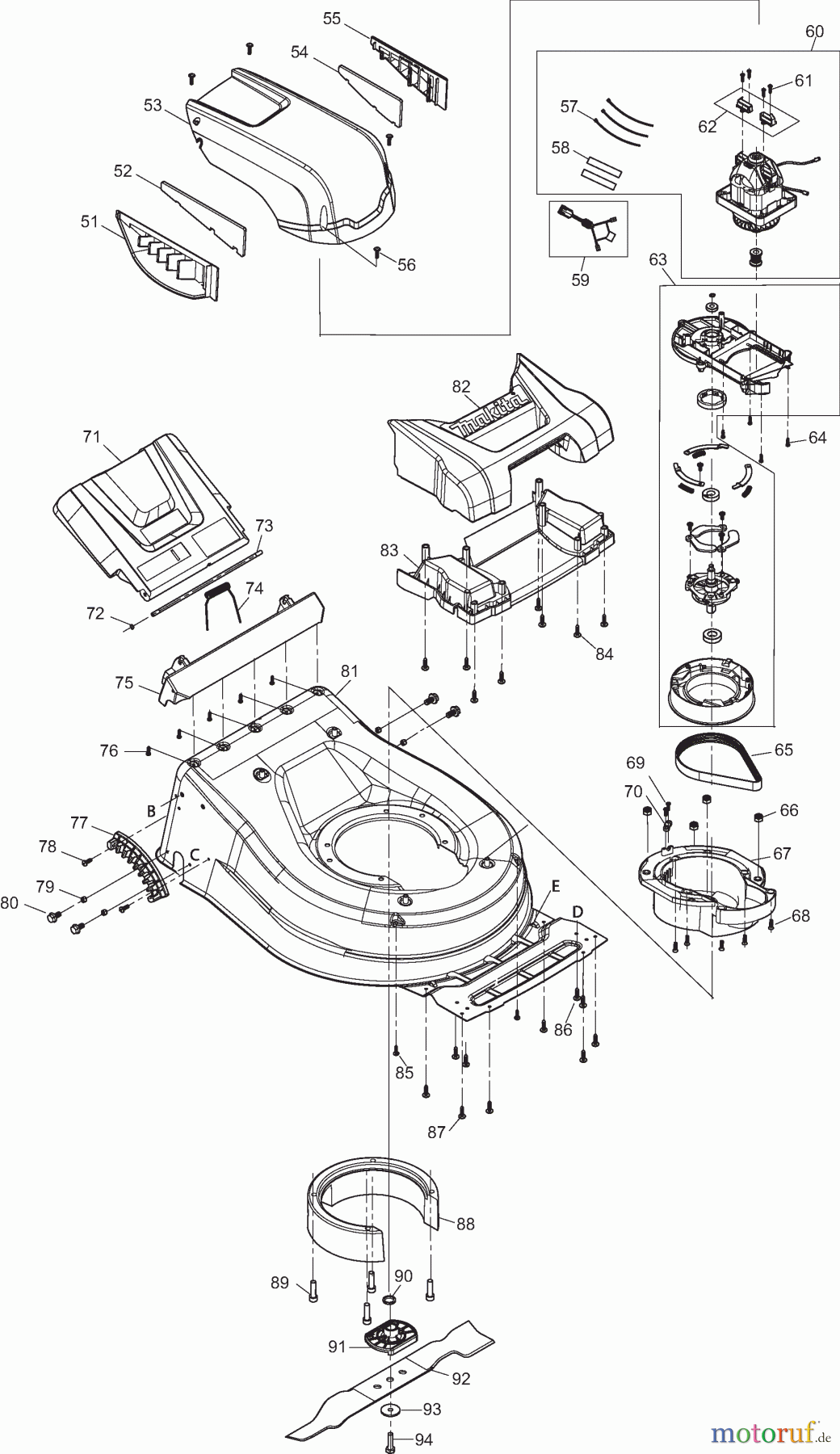  Dolmar Rasenmäher Elektro EM411 2  Gehäuse, Motor, Messer