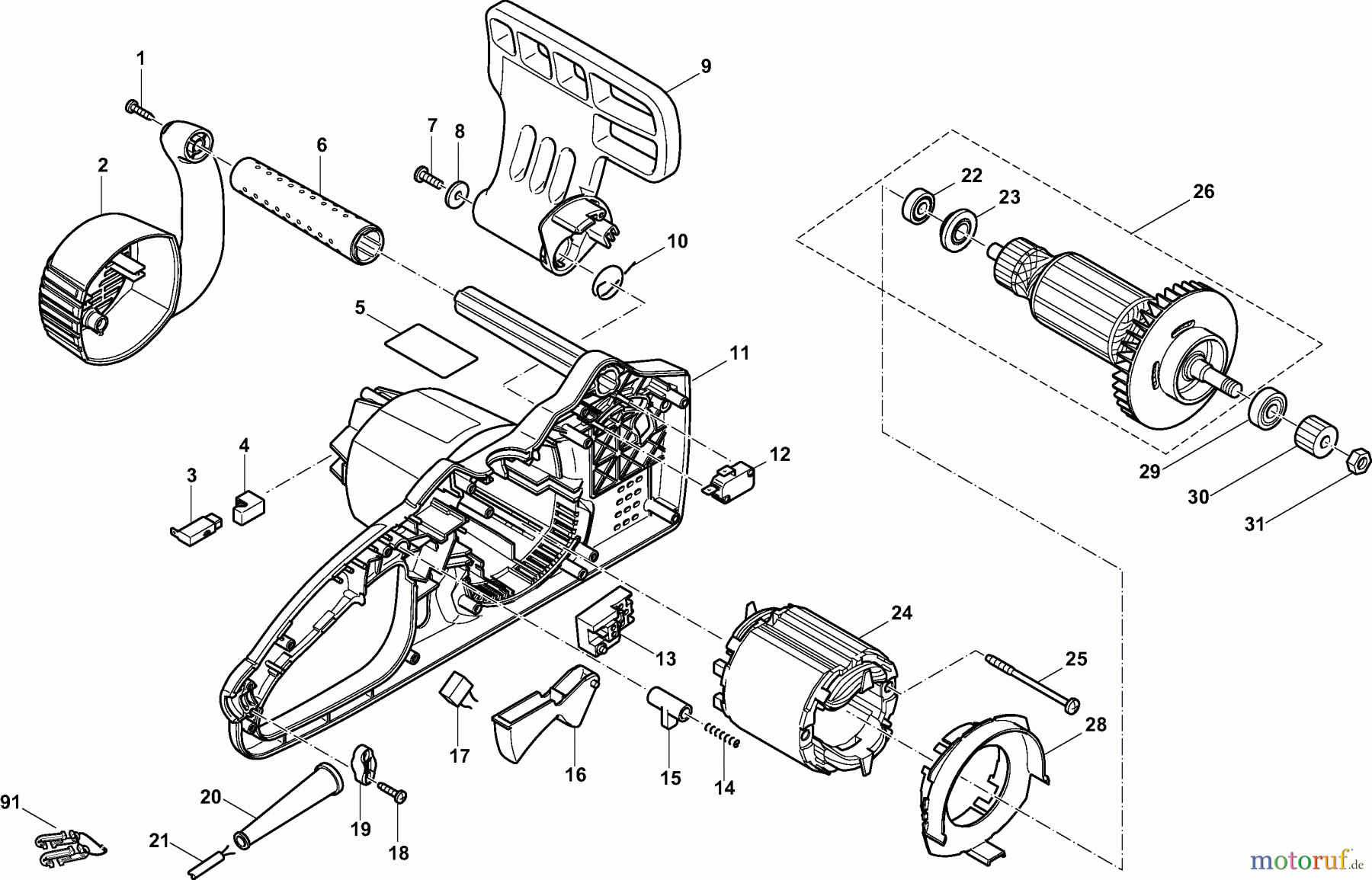  Dolmar Kettensägen Elektro Kettensäge ES-38 A 1  Gehäuse links, Handschutz, Motor