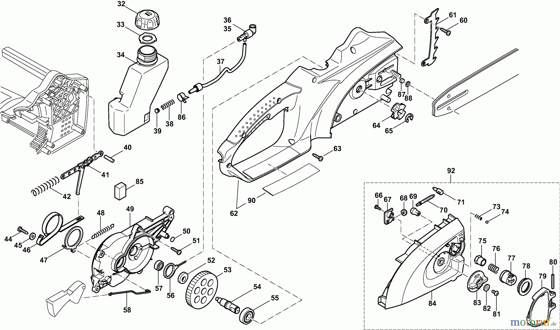  Dolmar Kettensägen Elektro Kettensäge ES-38 A 2  Gehäuse rechts, Getriebe, Kettenbremse