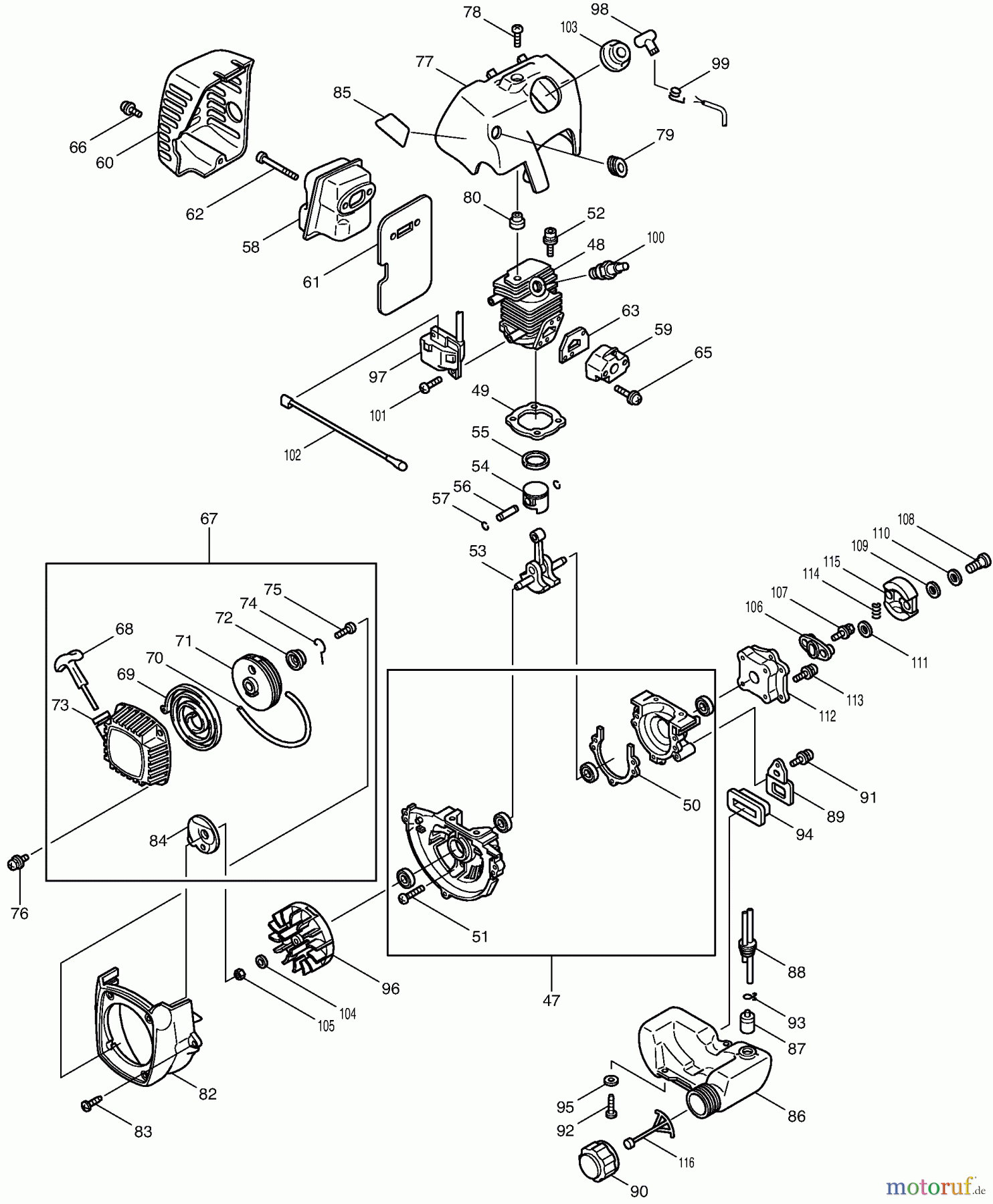 Dolmar Heckenscheren Benzin HT-2045 D (USA) 2 Motor, Anwerfvorrichtung, Kraftstofftank