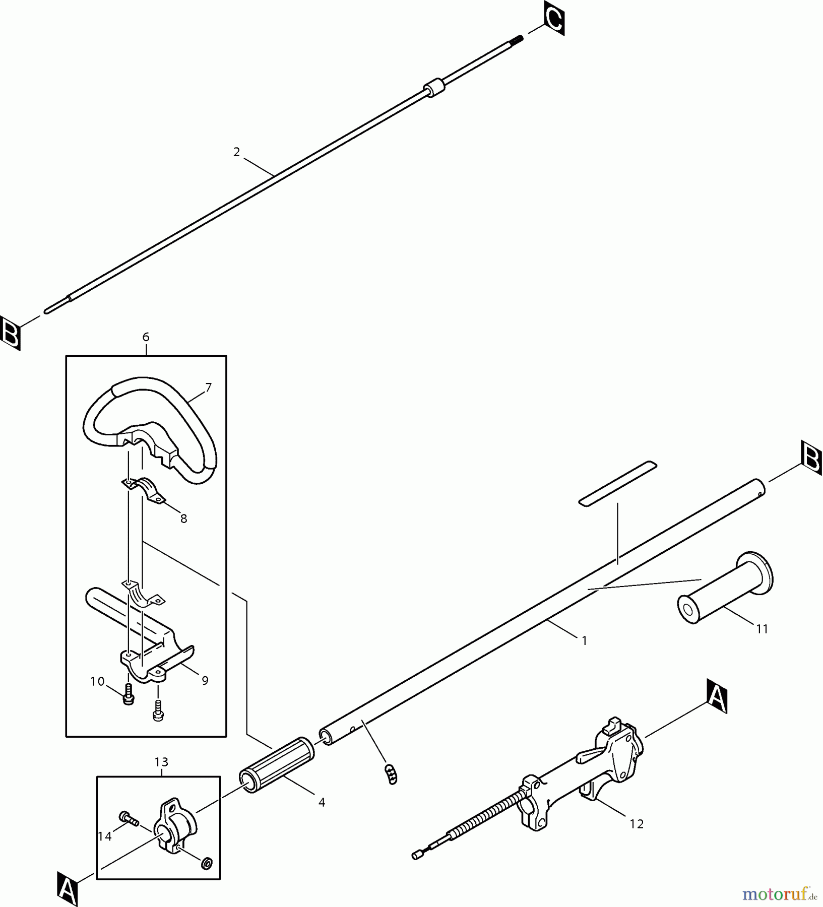 Dolmar Heckenscheren Benzin MH-2556 (USA) MH-2556 (USA =>2009) 1 Hauptrohr, Griff, Steuerhebel