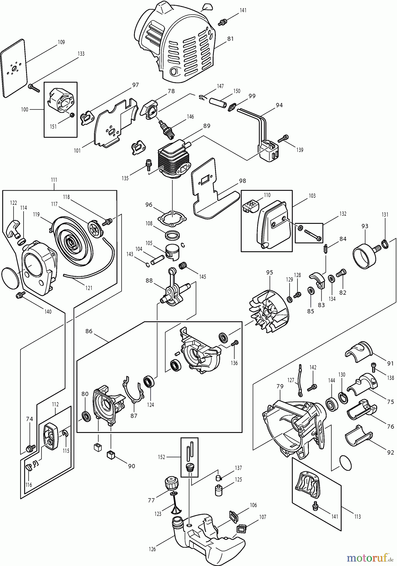Dolmar Heckenscheren Benzin MH-2556 (USA) MH-2556 (USA =>2009) 4 Motor, Anwerfvorrichtung, Kupplung, Kraftstofftank, Schalldämpfer
