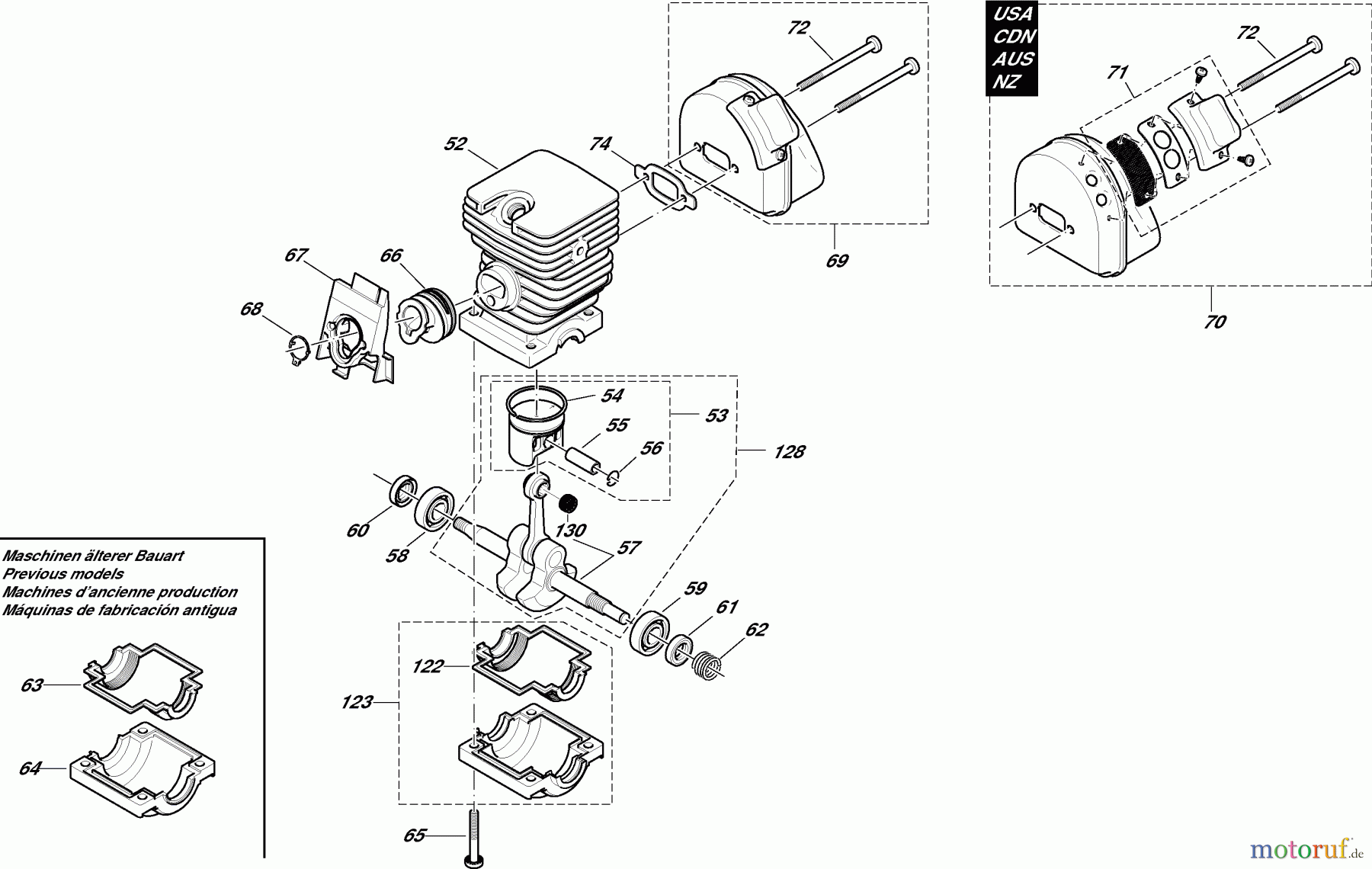 Dolmar Kettensägen Benzin Kettensäge PS-34 3 Zylinder, Kurbelwelle, Schalldämpfer