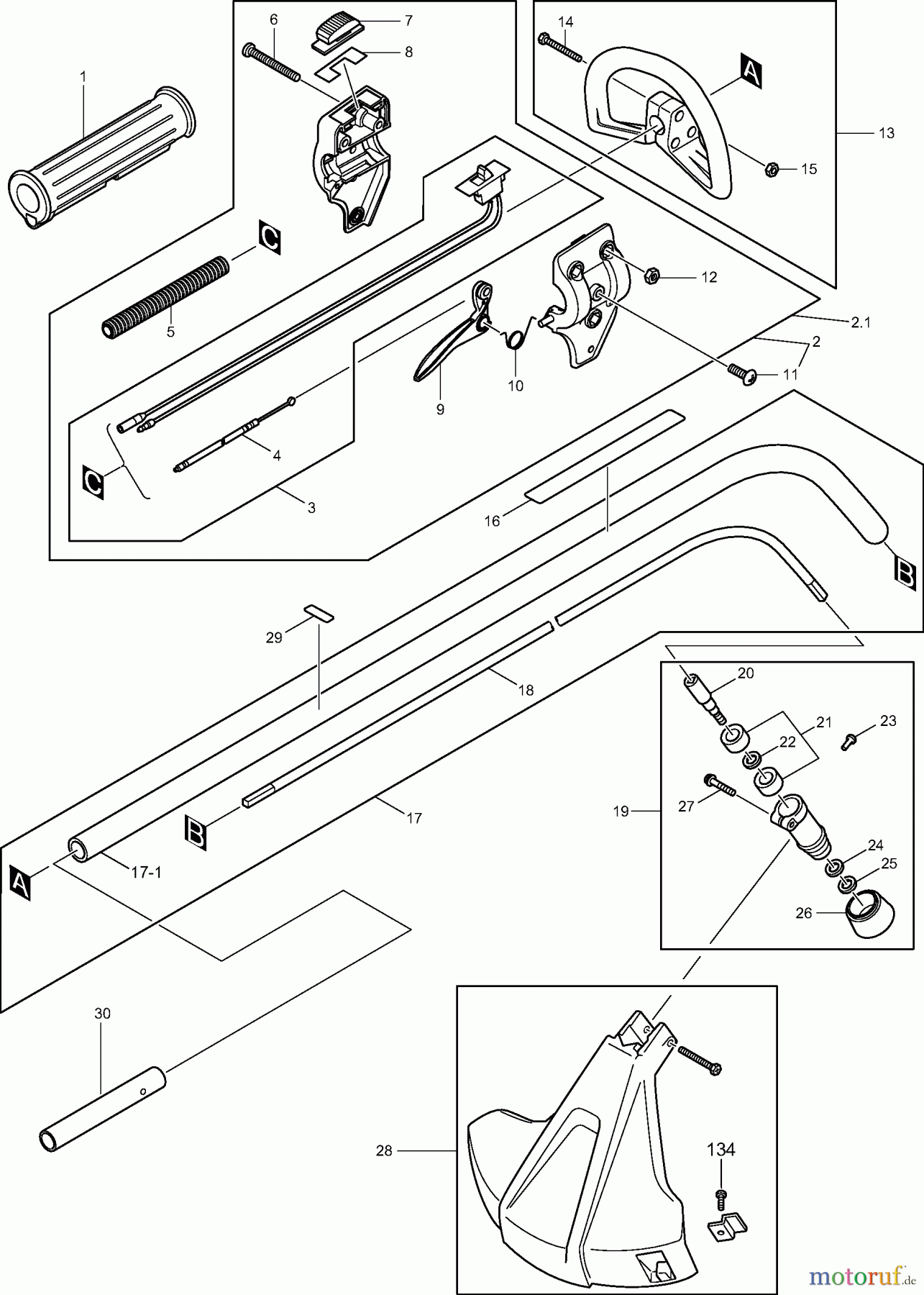 Dolmar Motorsensen & Trimmer Benzin 2-Takt LT-210 (USA) 1 Hauptrohr, Griff, Schutzhaube, Getriebegehäuse