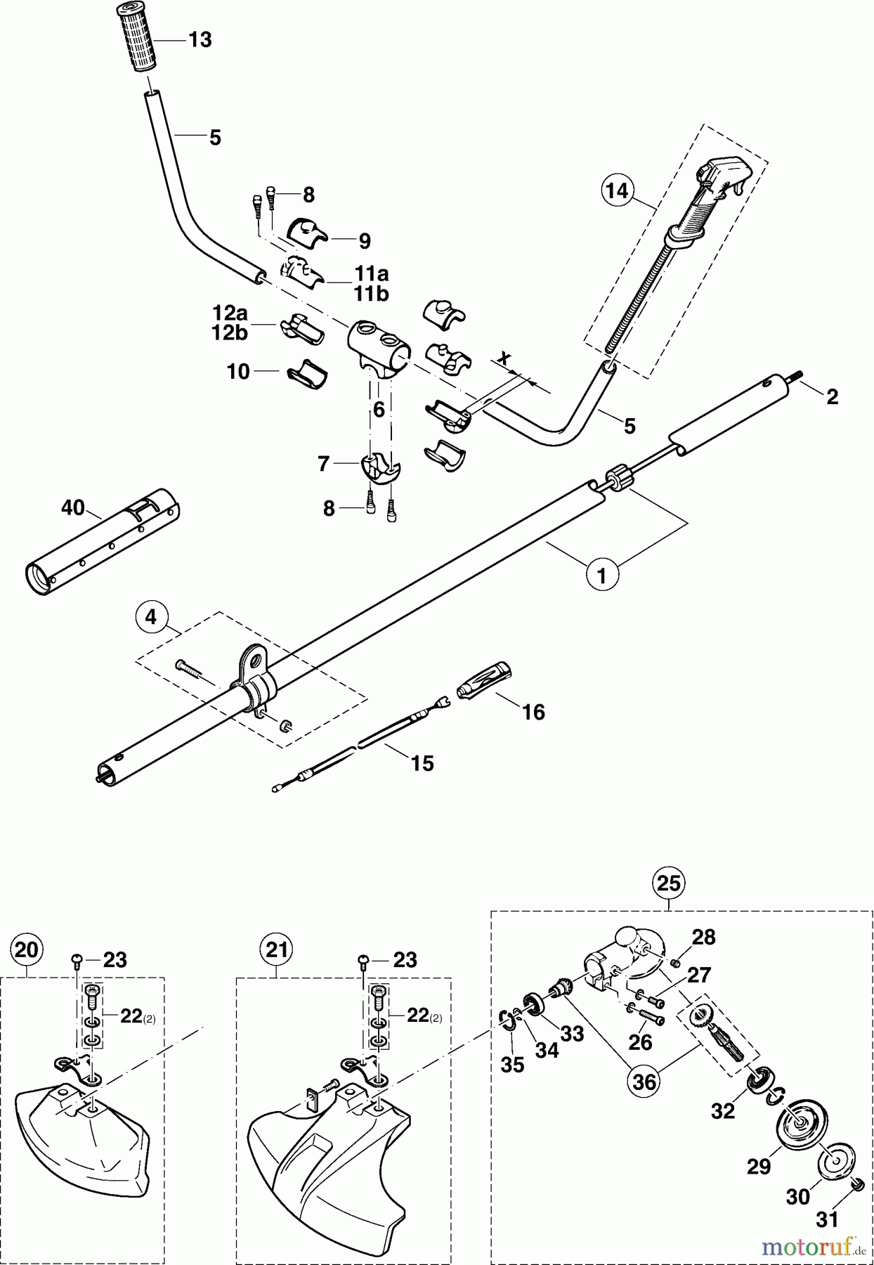 Dolmar Motorsensen & Trimmer Benzin 2-Takt MS-220 6 Tragrohr, Handgriff, Schutzhaube