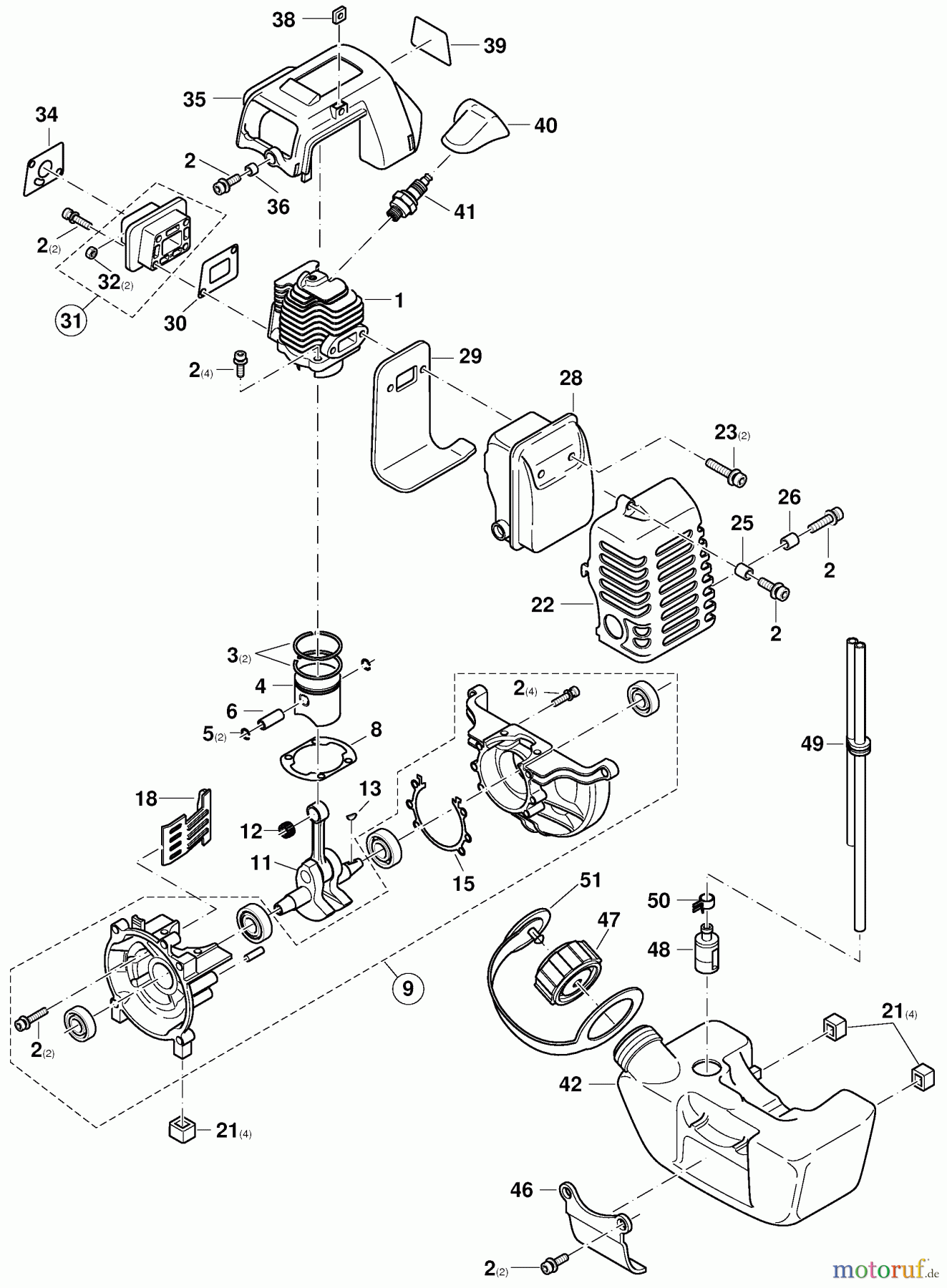 Dolmar Motorsensen & Trimmer Benzin 2-Takt MS-2600 3 Zylinder, Kurbeltrieb, Auspufftopf, Tank