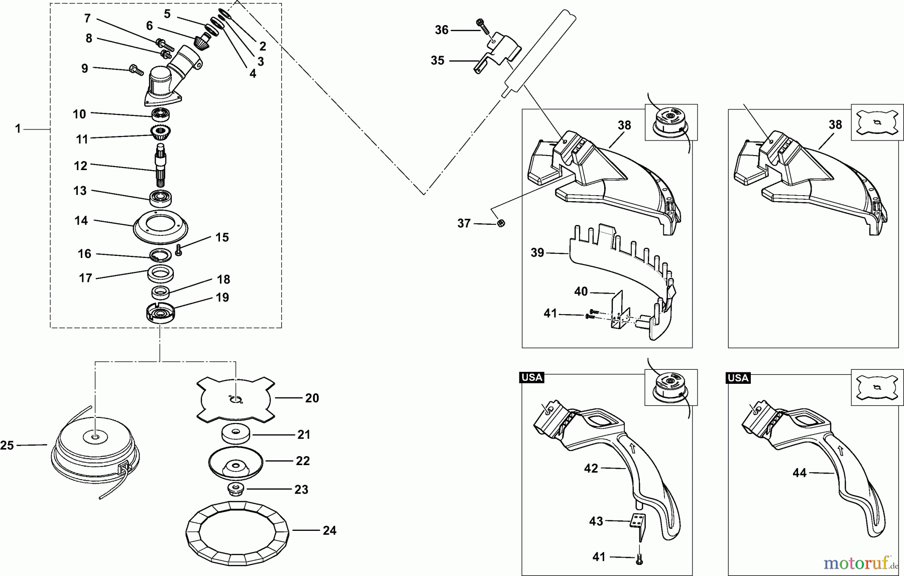 Dolmar Motorsensen & Trimmer Benzin 2-Takt MS-260 U (USA) 13 Getriebe, Schneidwerkzeug