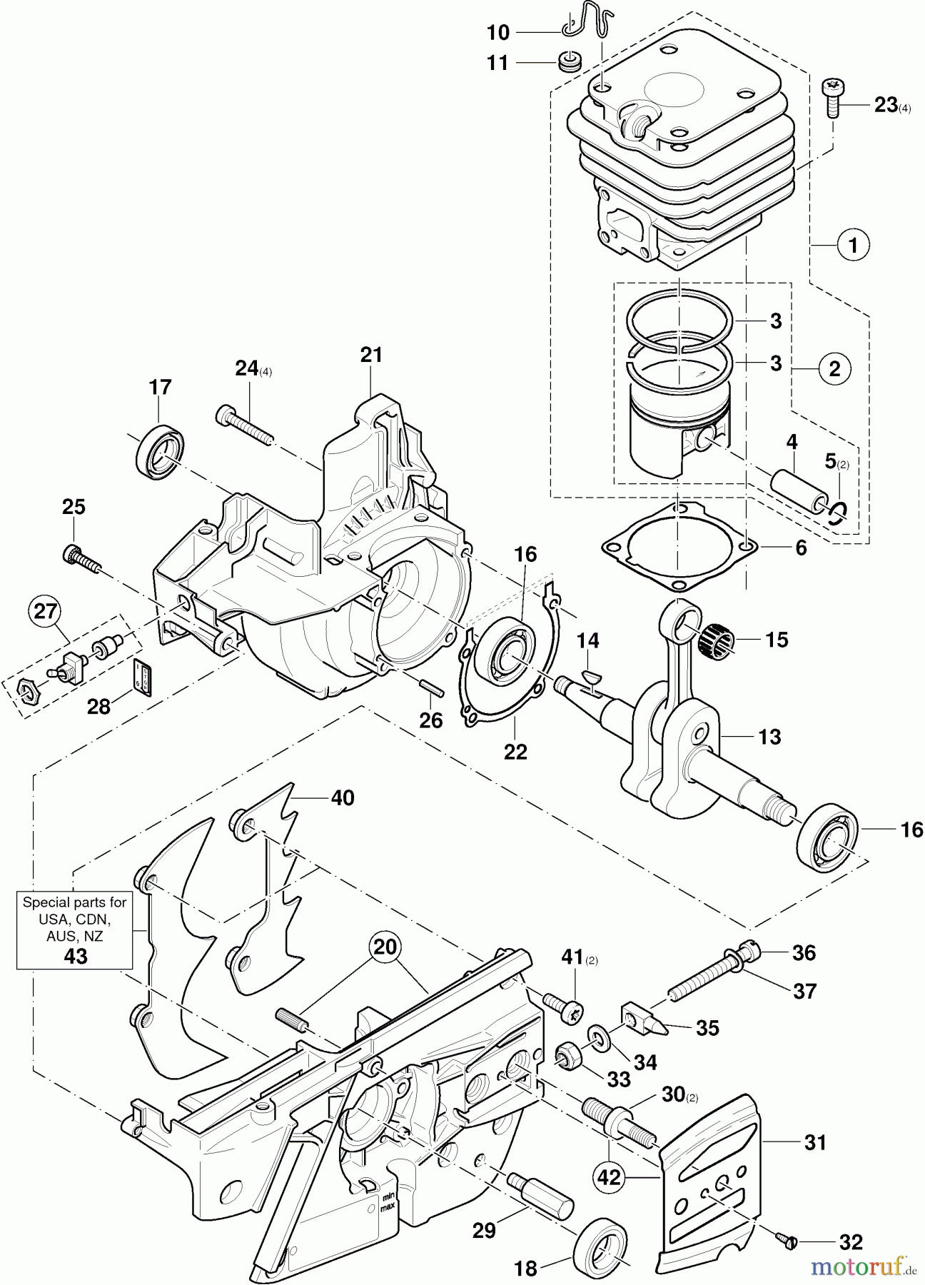 Dolmar Kettensägen Benzin Kettensäge PS-6800 i 2 Zylinder, Kurbelgehäuse