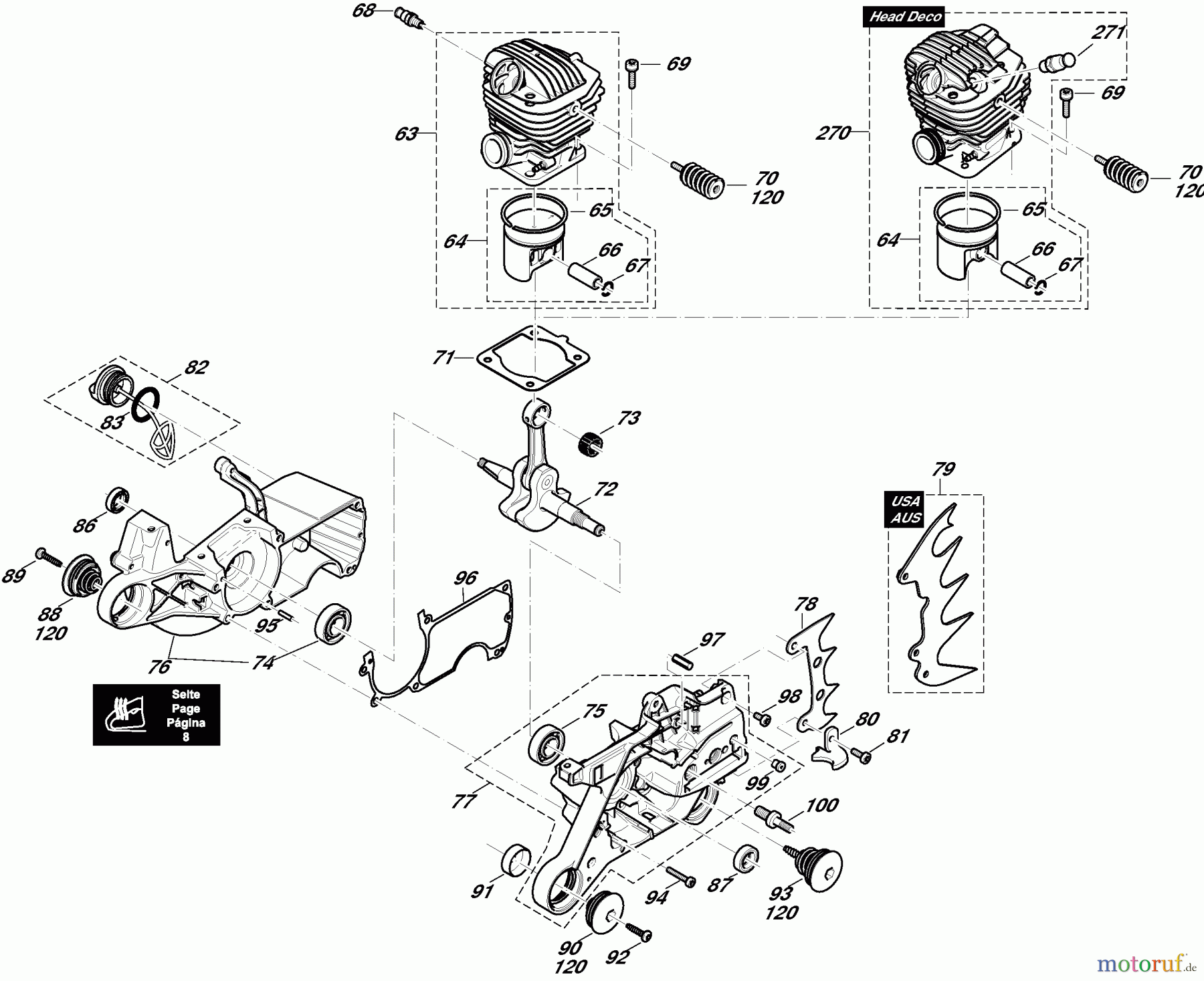 Dolmar Kettensägen Benzin Kettensäge PS-7300 HS 3 Zylinder, Kurbelgehäuse
