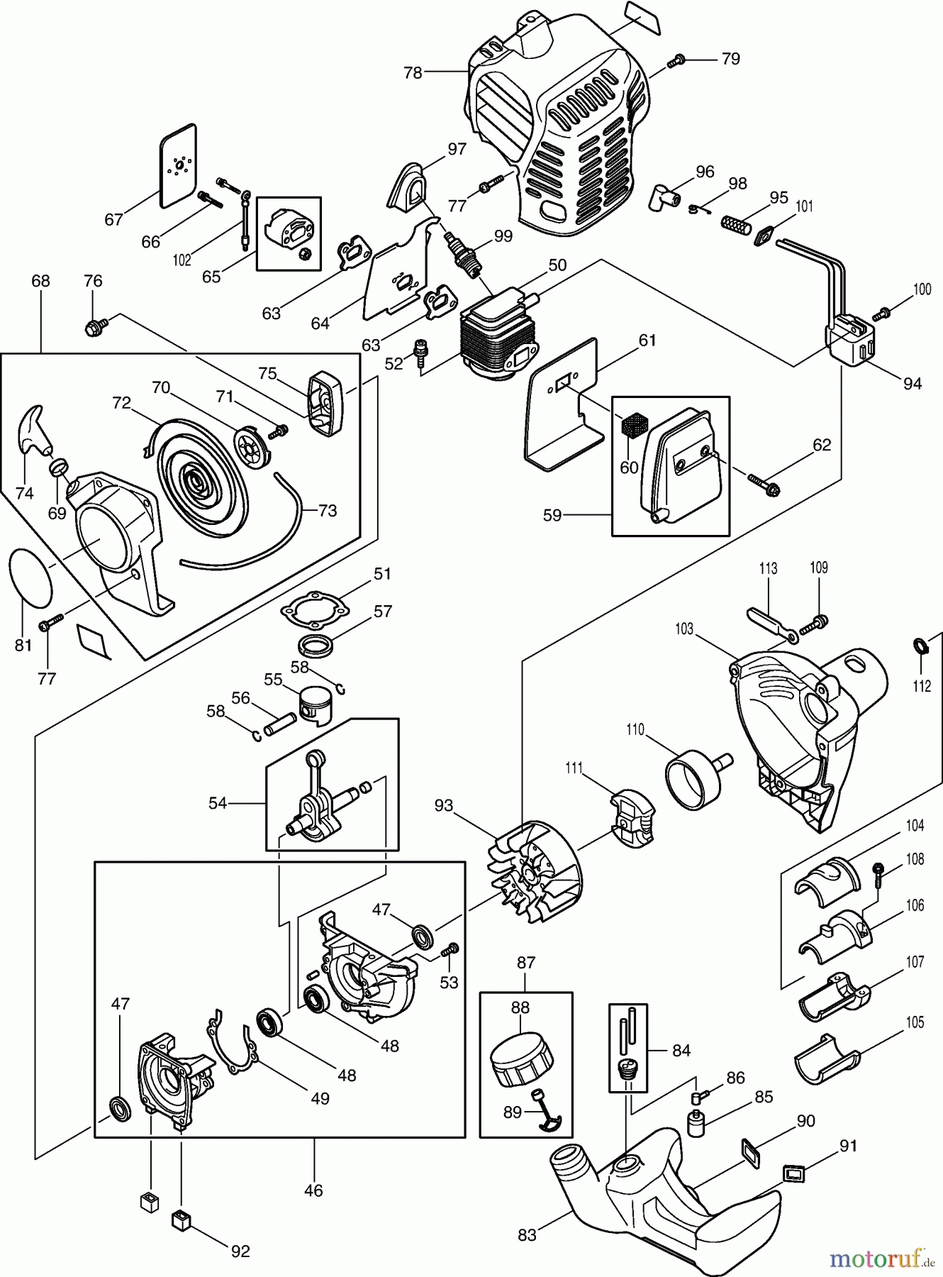 Dolmar Motorsensen & Trimmer Benzin 2-Takt MS-253 (USA) 3 Motor, Anwerfvorrichtung, Kupplung, Kraftstofftank, Schalldämpfer