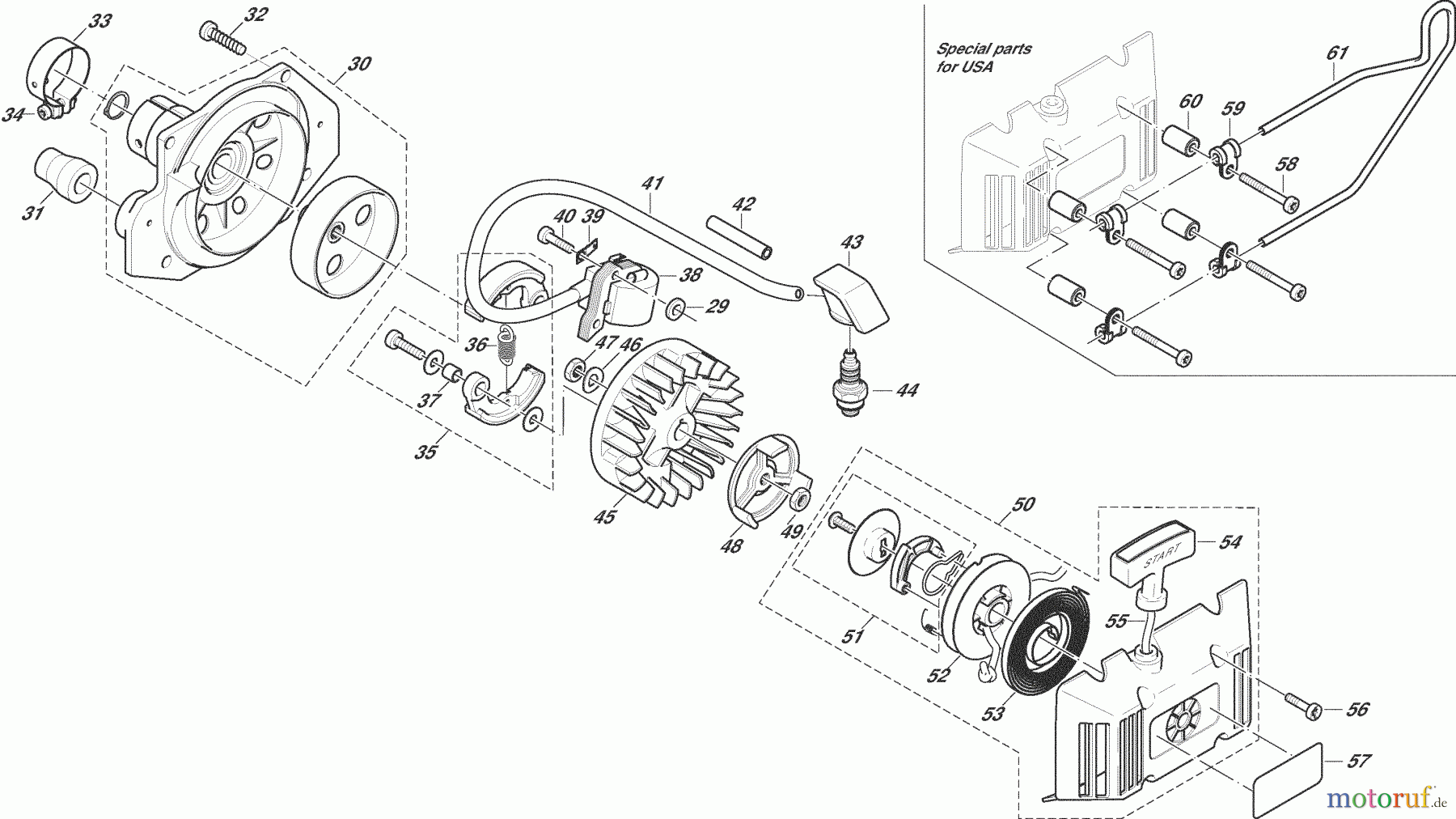 Dolmar Motorsensen & Trimmer Benzin 2-Takt MS-4010 K 2 Kupplung, Polrad, Anwerfvorrichtung