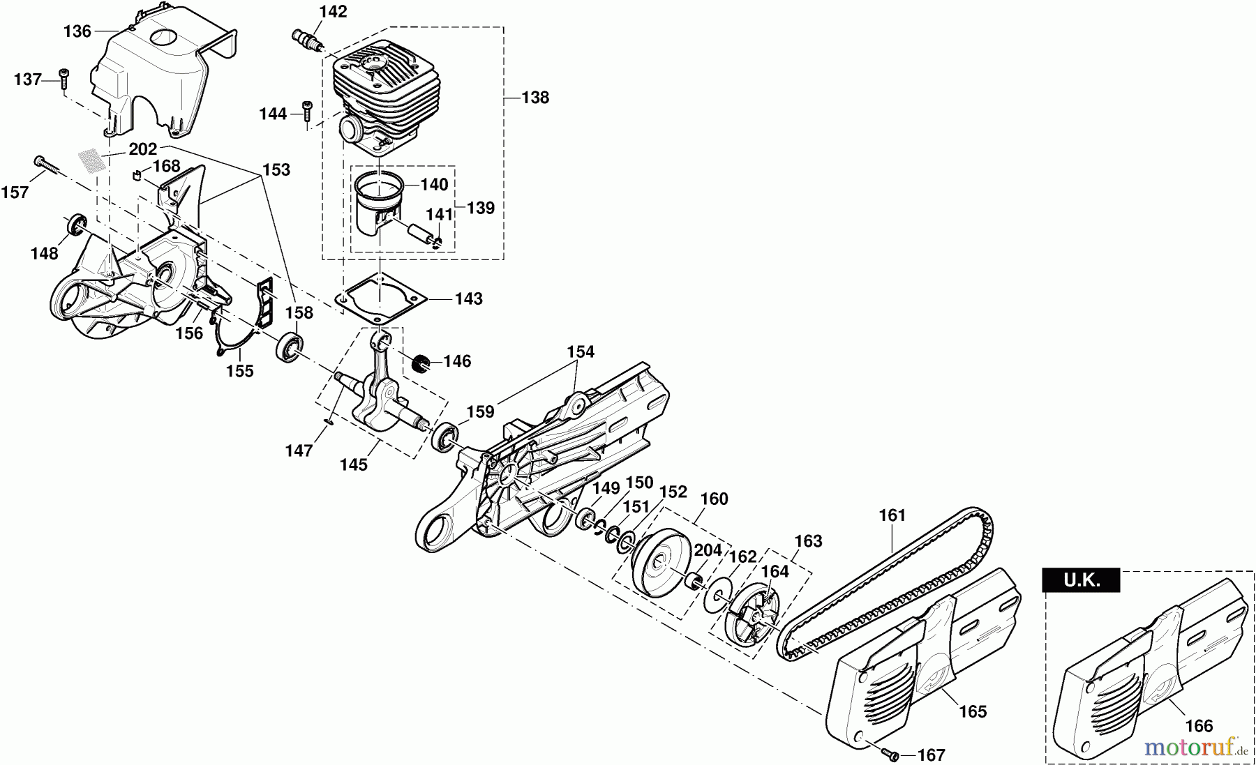 Dolmar Trennschleifer Benzin PC-7314 6 Zylinder, Kurbeltrieb, Kupplung