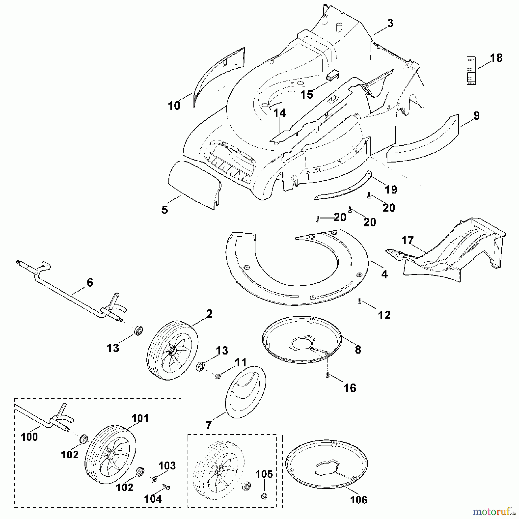Viking Rasenmäher Benzinrasenmäher MB 545.0 V, MB 545.0 VM D - Gehäuse, Vorderachse