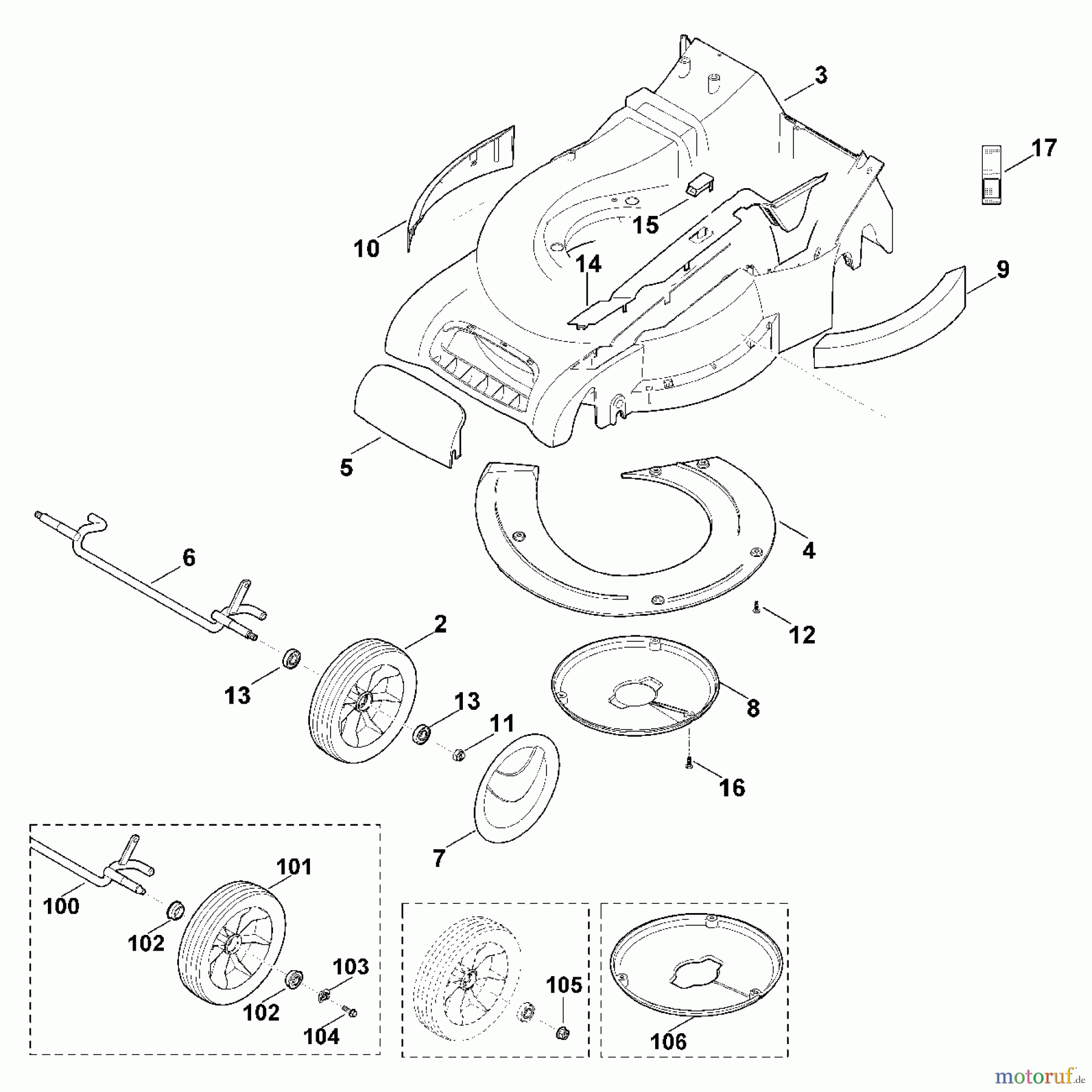 Viking Rasenmäher Benzinrasenmäher MB 545.0 T D - Gehäuse, Vorderachse