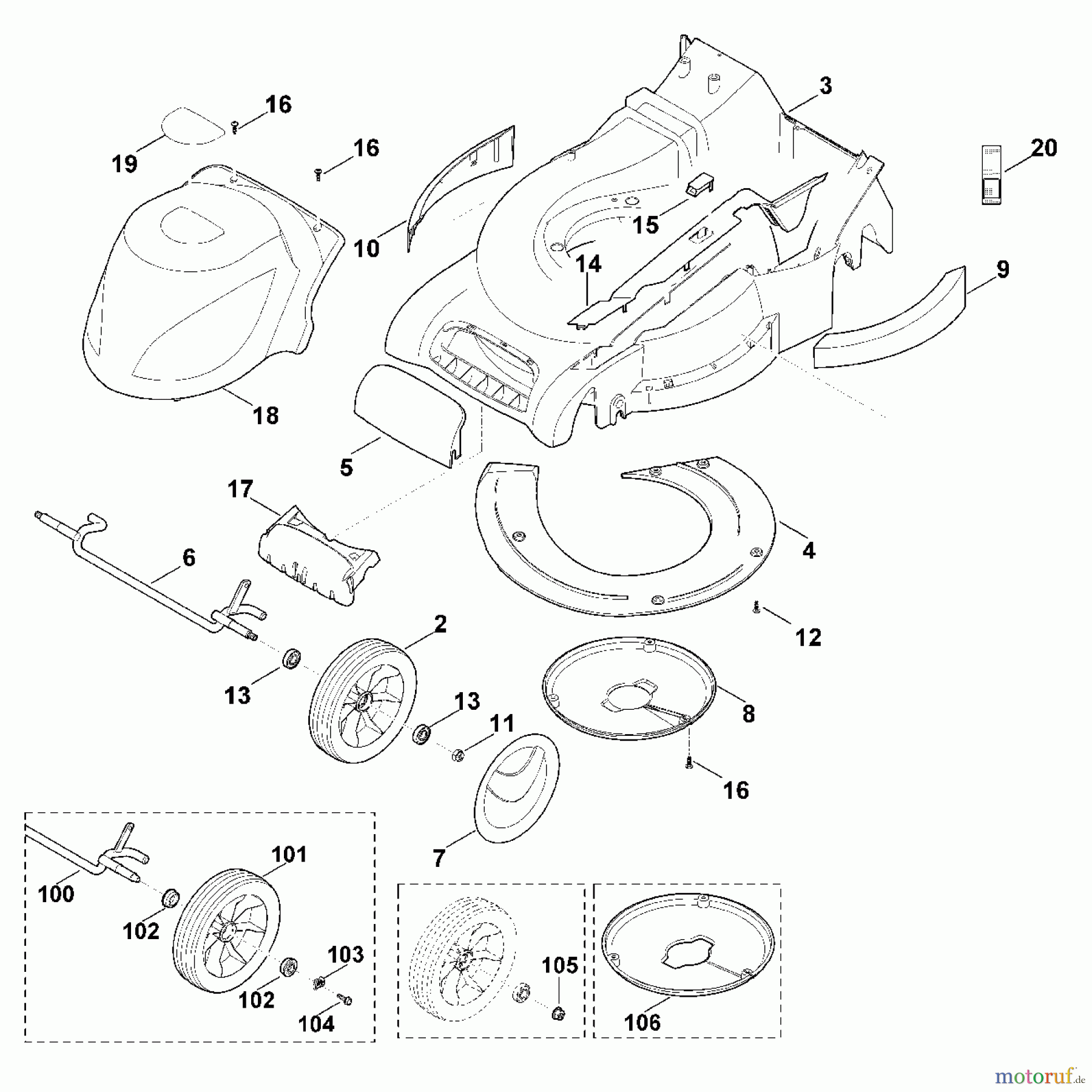  Viking Rasenmäher Elektrorasenmäher ME 545.0 V D - Gehäuse, Vorderachse