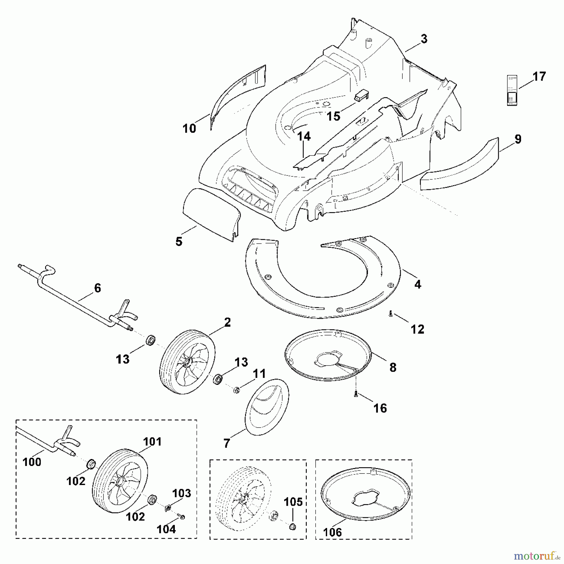 Viking Rasenmäher Benzinrasenmäher MB 545.0 VE D - Gehäuse, Vorderachse