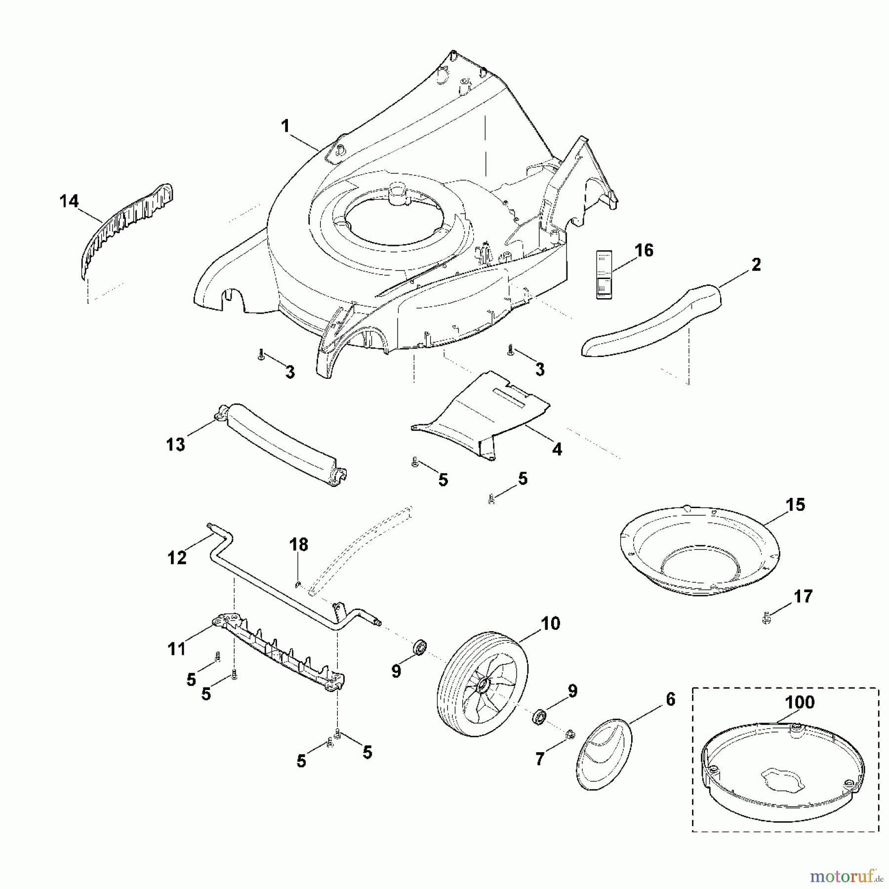 Viking Rasenmäher Benzinrasenmäher MB 650.0 VE D - Gehäuse, Vorderachse