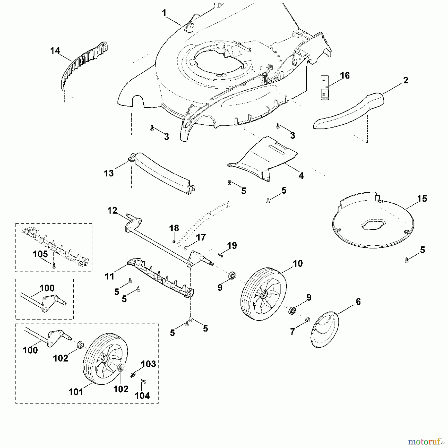 Viking Rasenmäher Benzinrasenmäher MB 650.0 OS D - Gehäuse, Vorderachse