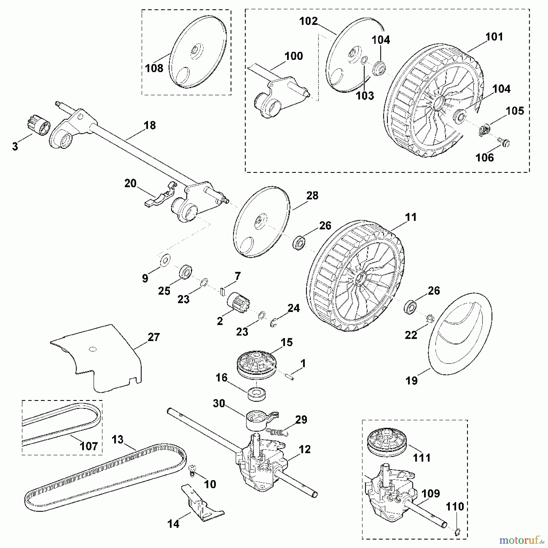 Viking Rasenmäher Benzinrasenmäher MB 650.0 OS E - Hinterachse, Getriebe