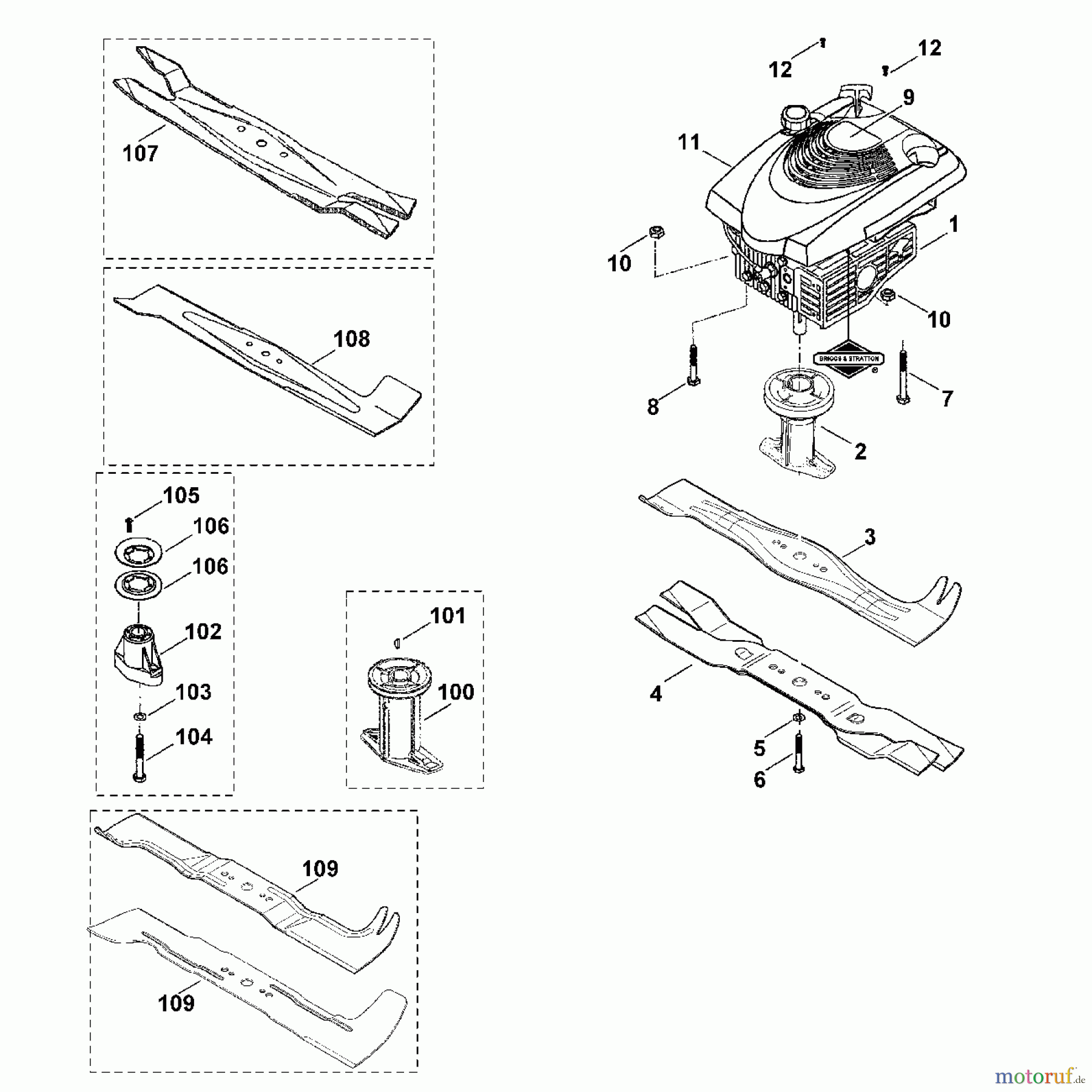 Viking Rasenmäher Benzinrasenmäher MB 555, MB 555 E, MB 555 M E - Motor, Messer
