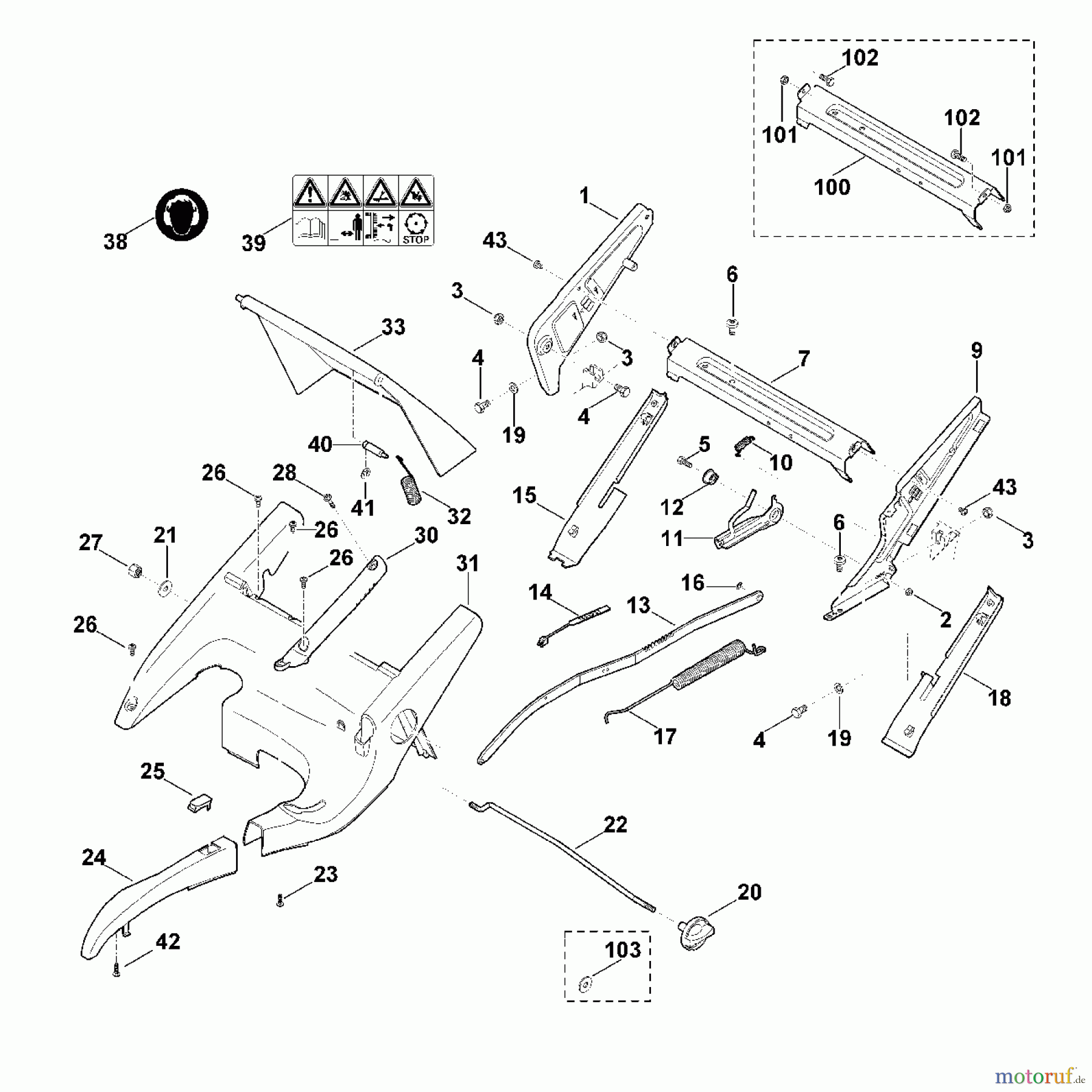  Viking Rasenmäher Benzinrasenmäher MB 750.1 GK C - Rahmen, Höhenverstellung