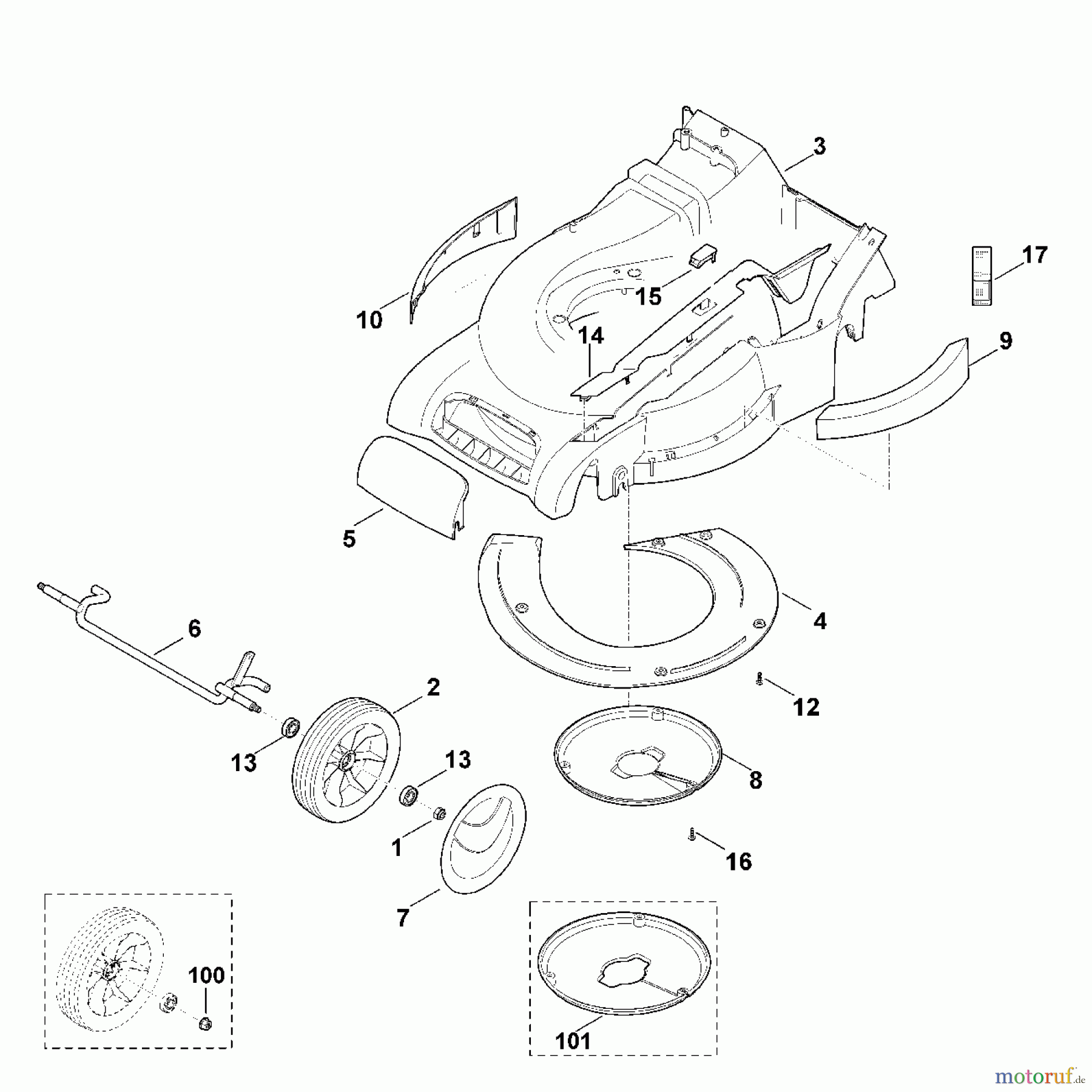 Viking Rasenmäher Benzinrasenmäher MB 545.0 VR D - Gehäuse, Vorderachse