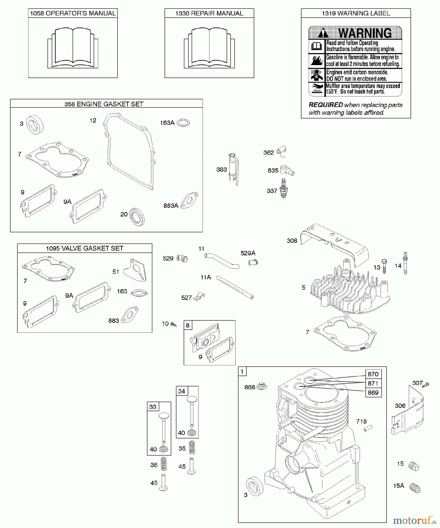 Viking Motoren B & S 09. . . 091212-1230-B1 D - Nockenwelle, Zylinder, Zylinderkopf, Dicht