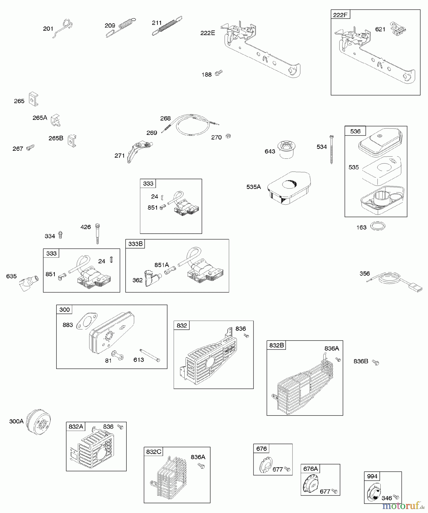 Viking Motoren B & S 09. . . 09D902-2236-B1 A - Luftfilter, Bedienelemente, Auslasssystem,