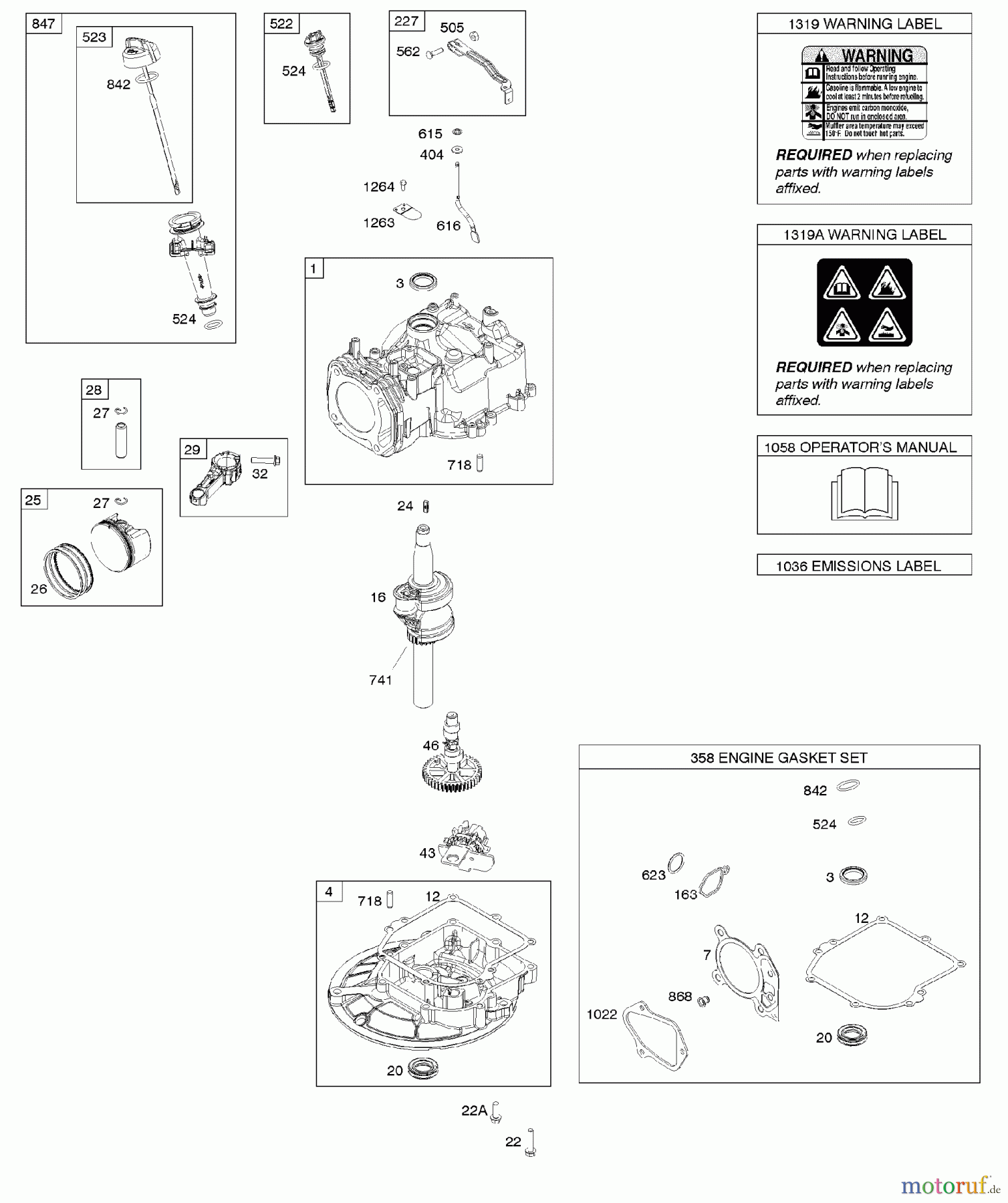  Viking Motoren B & S 09. . . 09P602-0009-F1 D - Nockenwelle, Kurbelwelle, Zylinder, Bedien