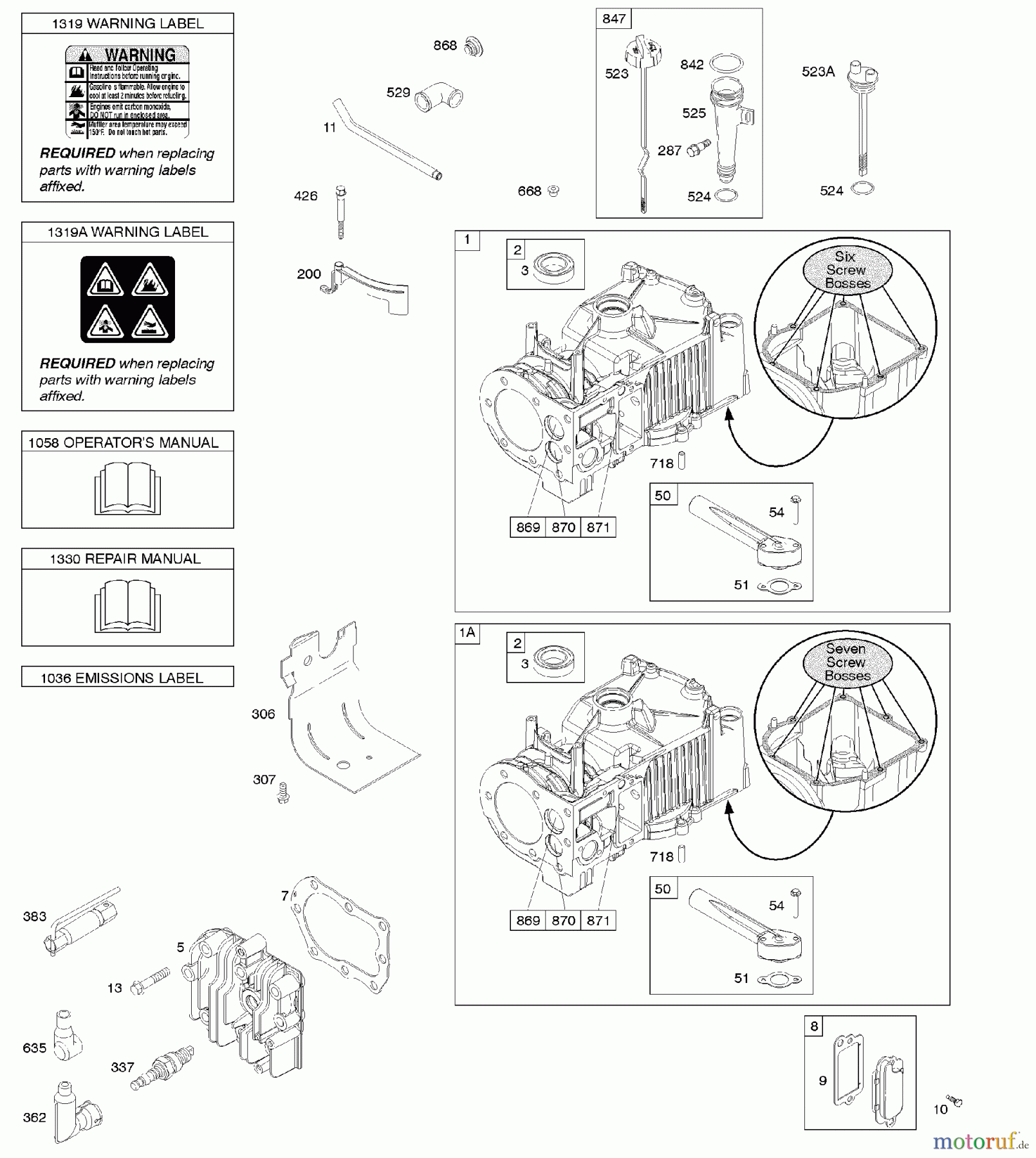 Viking Motoren B & S 09. . . 09T502-2236-B1 E - Zylinder, Zylinderkopf, Schmierung, Bedien