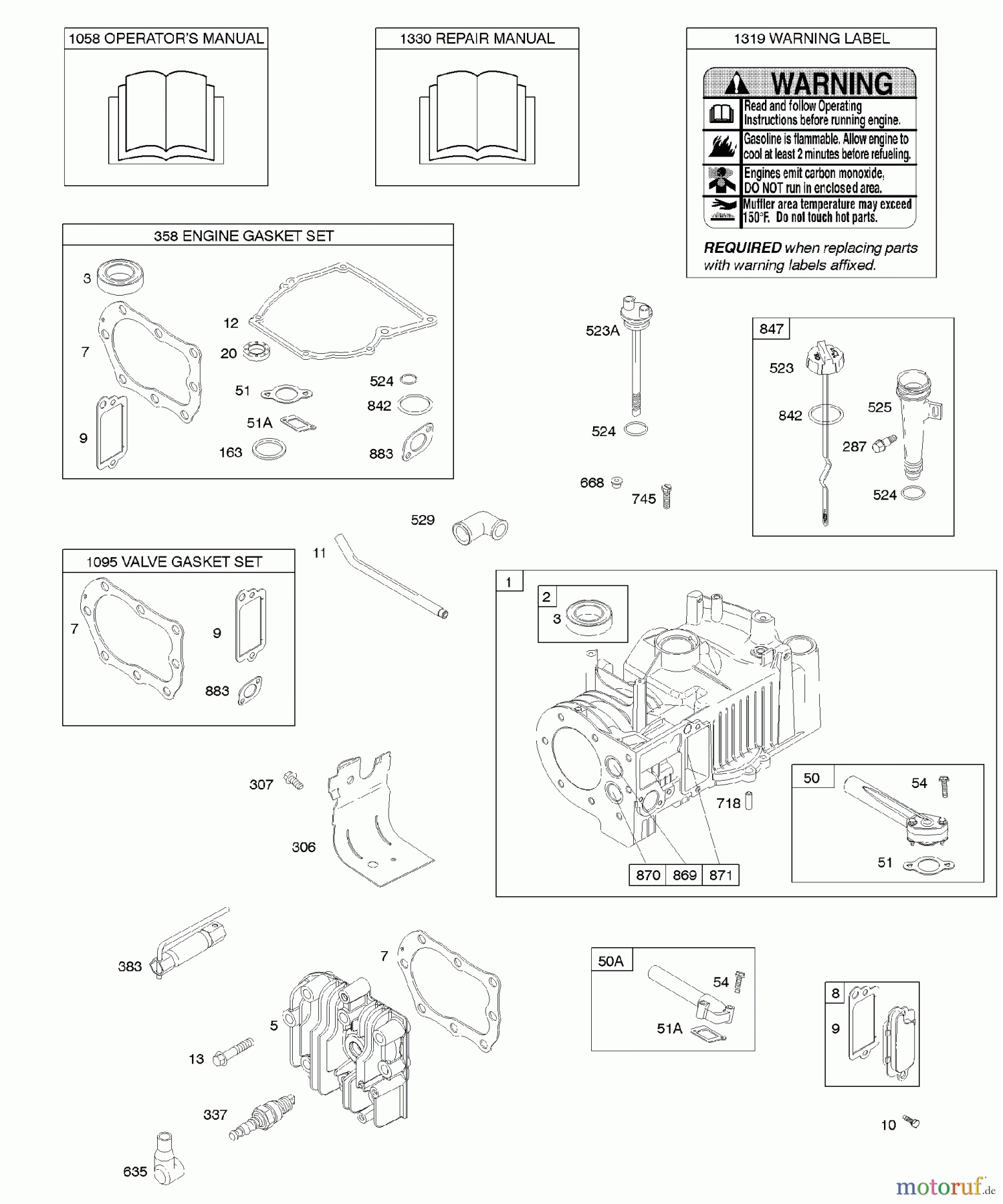  Viking Motoren B & S 10. . . 10F902-0110-B1 F - Zylinder, Zylinderkopf, Dichtungssatz - Mo