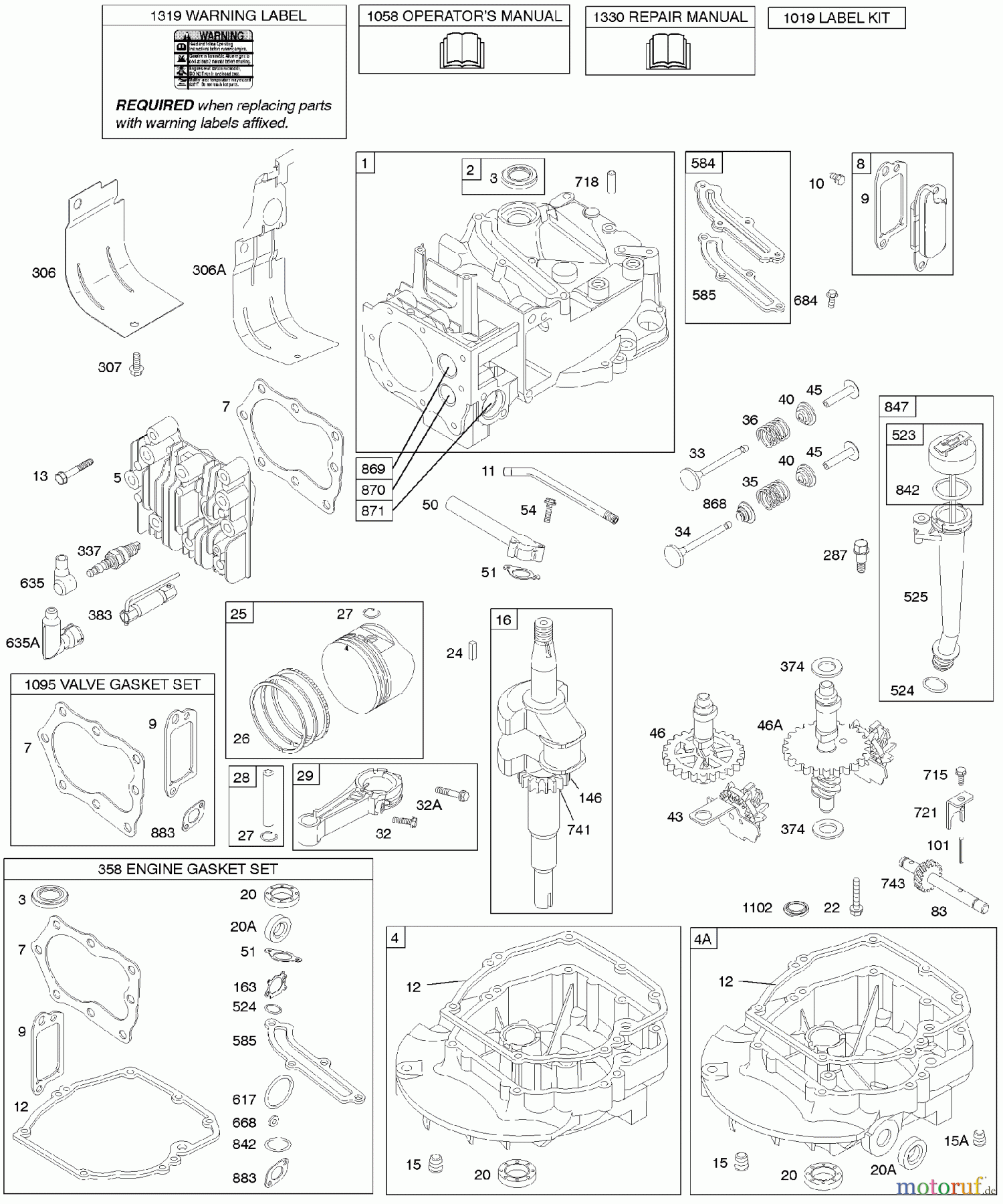 Viking Motoren B & S 12. . . 12H802-0671-01 D - Nocken, Nockenwelle, Kurbelwelle, Zylinder