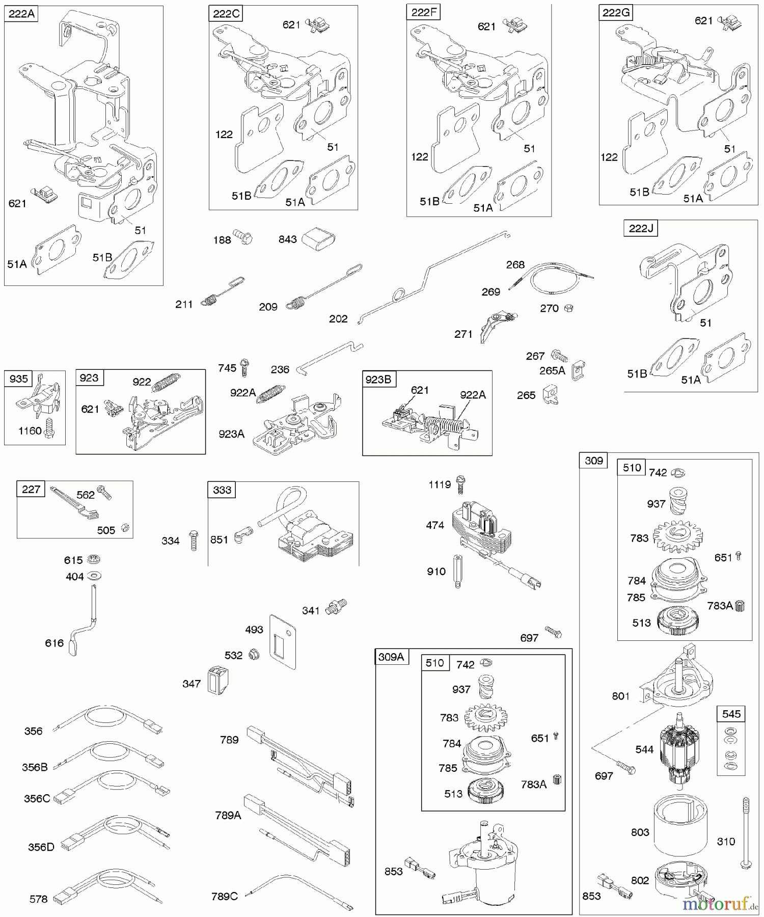 Viking Motoren B & S 12. . . 12Q502-0194-B1 E - Bedienelemente, Elektroanlasser, Schwungra