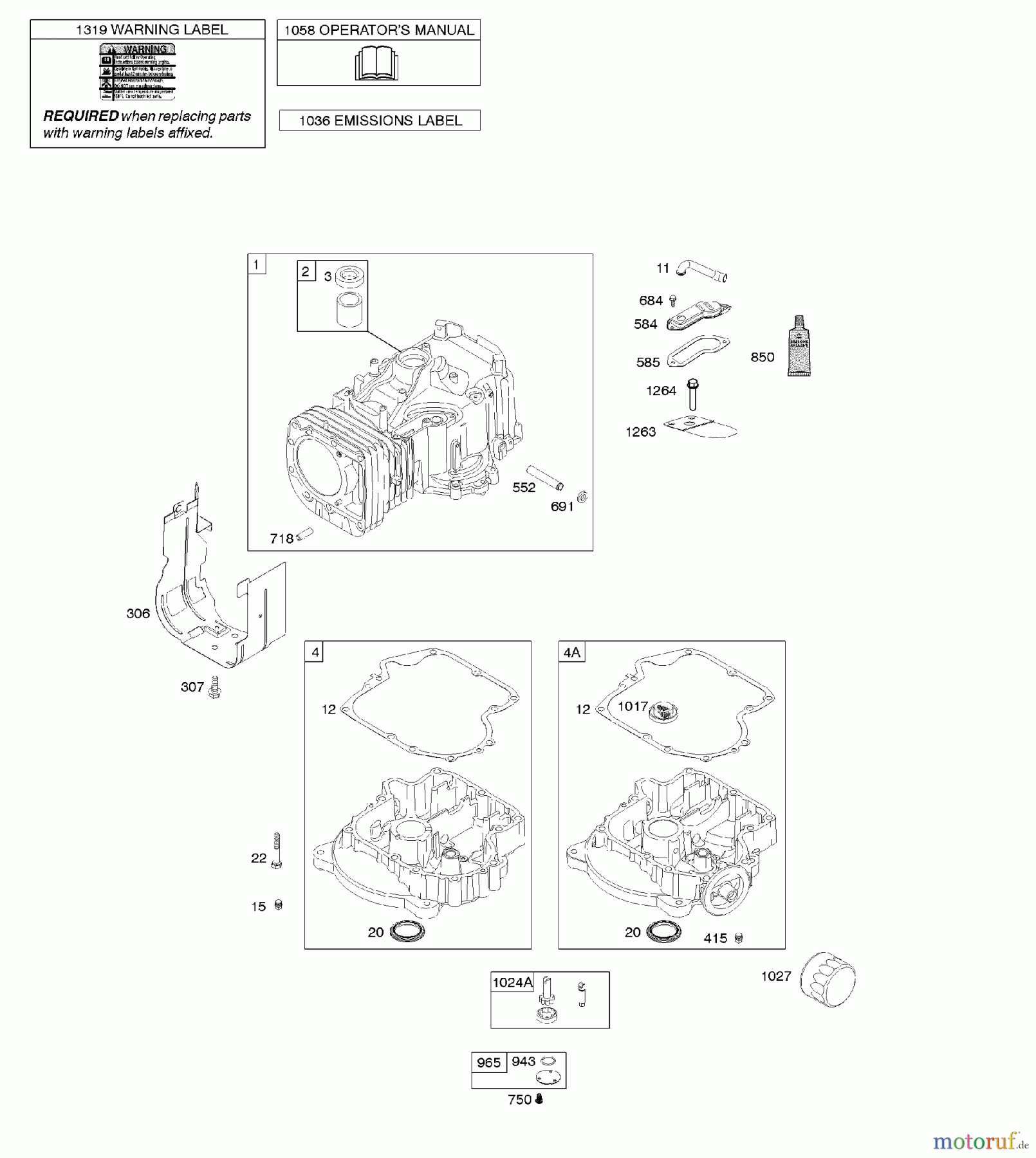 Viking Motoren B & S 21. . . 217802-0210-B1 G - Zylinder, Motorsumpf, Bedienerhandbuch, Wa